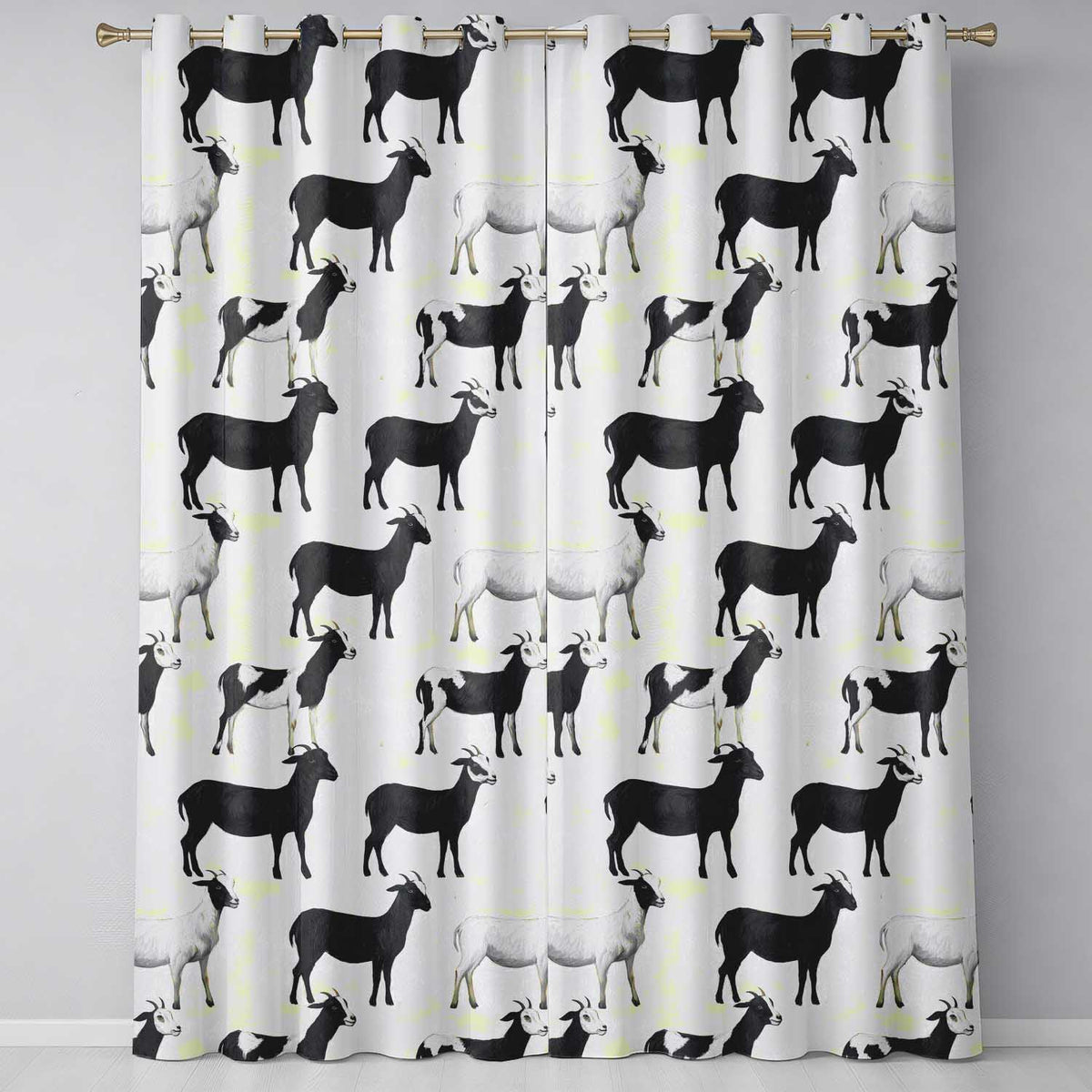 Minimal Goat Farm Animal Illustration Soft Neutral Seamless Pattern Readymade Eyelet Ring Top Thermal 100% Blackout Curtains