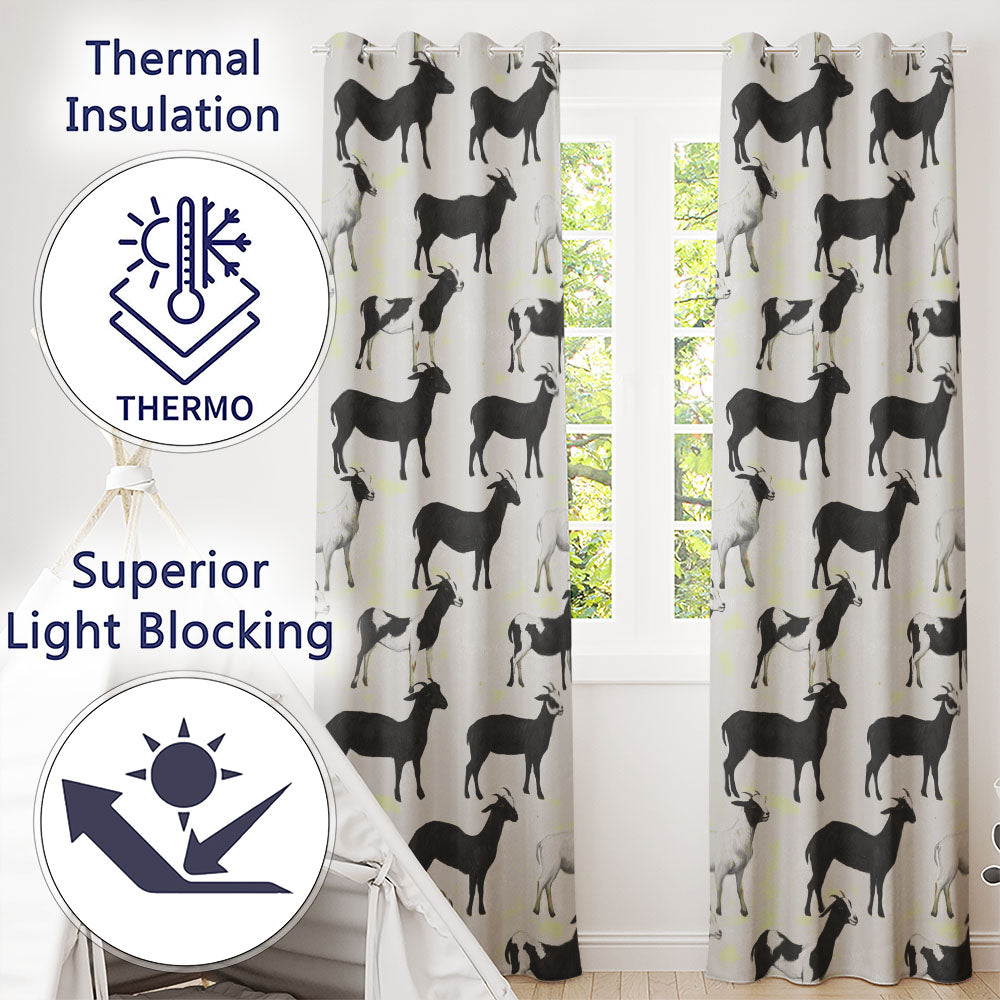 Minimal Goat Farm Animal Illustration Soft Neutral Seamless Pattern Readymade Eyelet Ring Top Thermal 100% Blackout Curtains