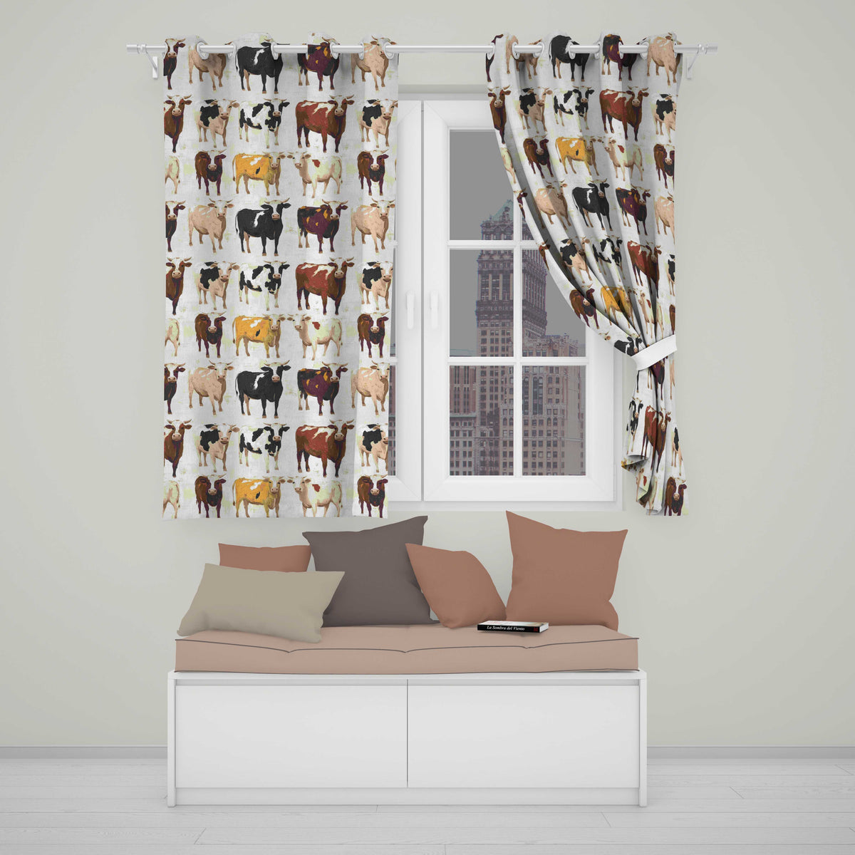 Classic Cow Herd Farm Animal Illustration Seamless Pattern Readymade Eyelet Ring Top Thermal 100% Blackout Curtains