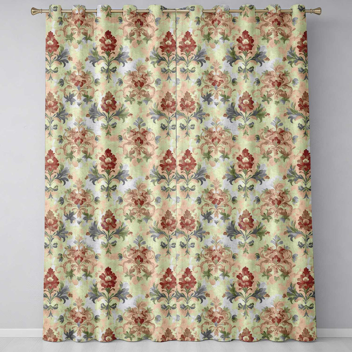 Vintage Damask Floral Motif Soft Neutral Background Seamless Pattern Readymade Eyelet Ring Top Thermal 100% Blackout Curtains