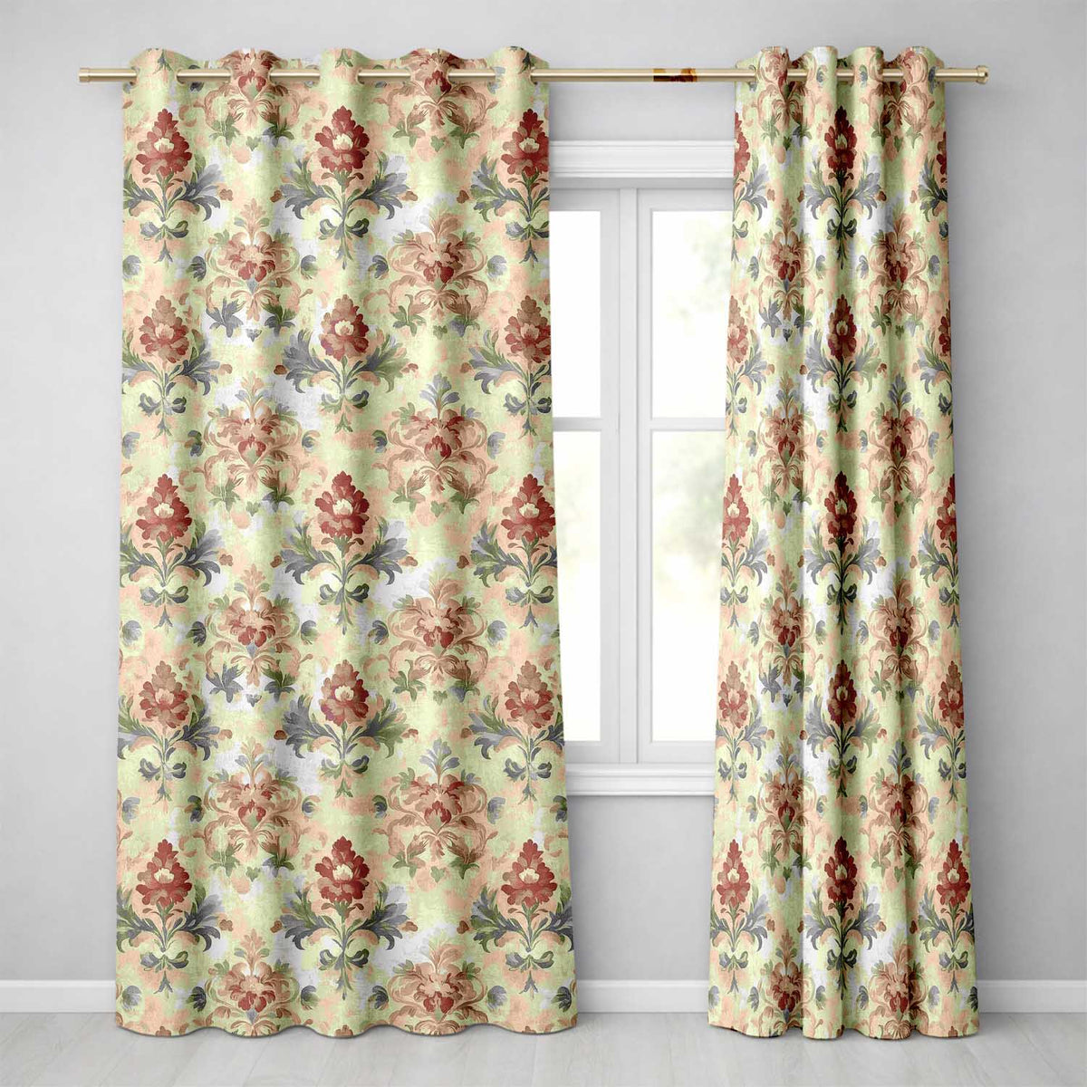 Vintage Damask Floral Motif Soft Neutral Background Seamless Pattern Readymade Eyelet Ring Top Thermal 100% Blackout Curtains