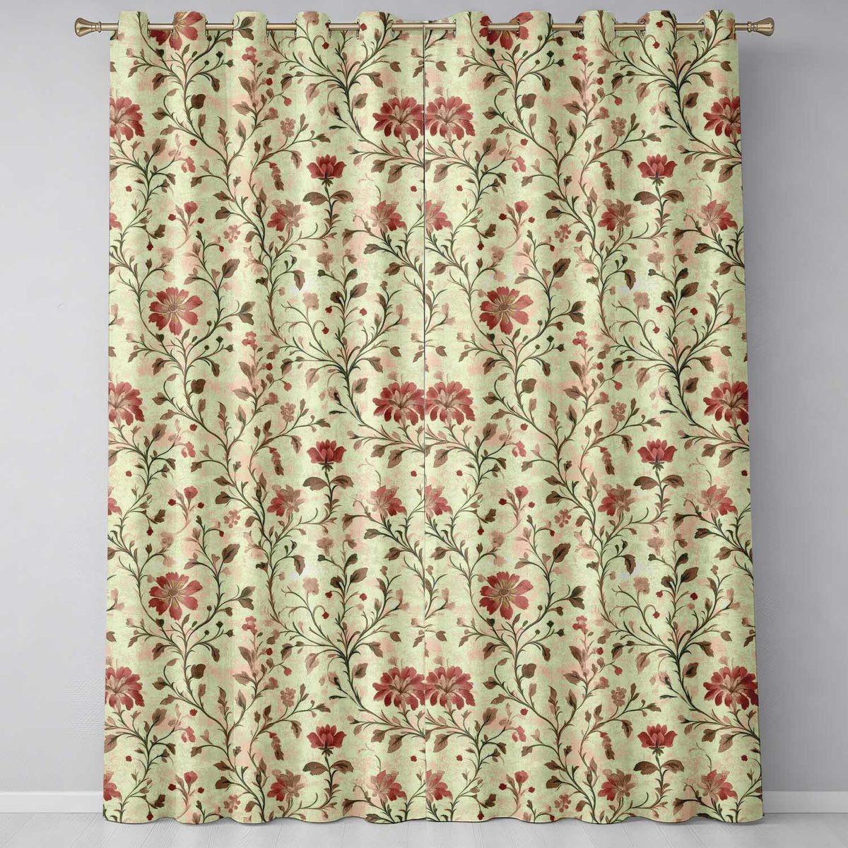 Elegant Botanical Vine Floral Neutral Tone Seamless Pattern Readymade Eyelet Ring Top Thermal 100% Blackout Curtains