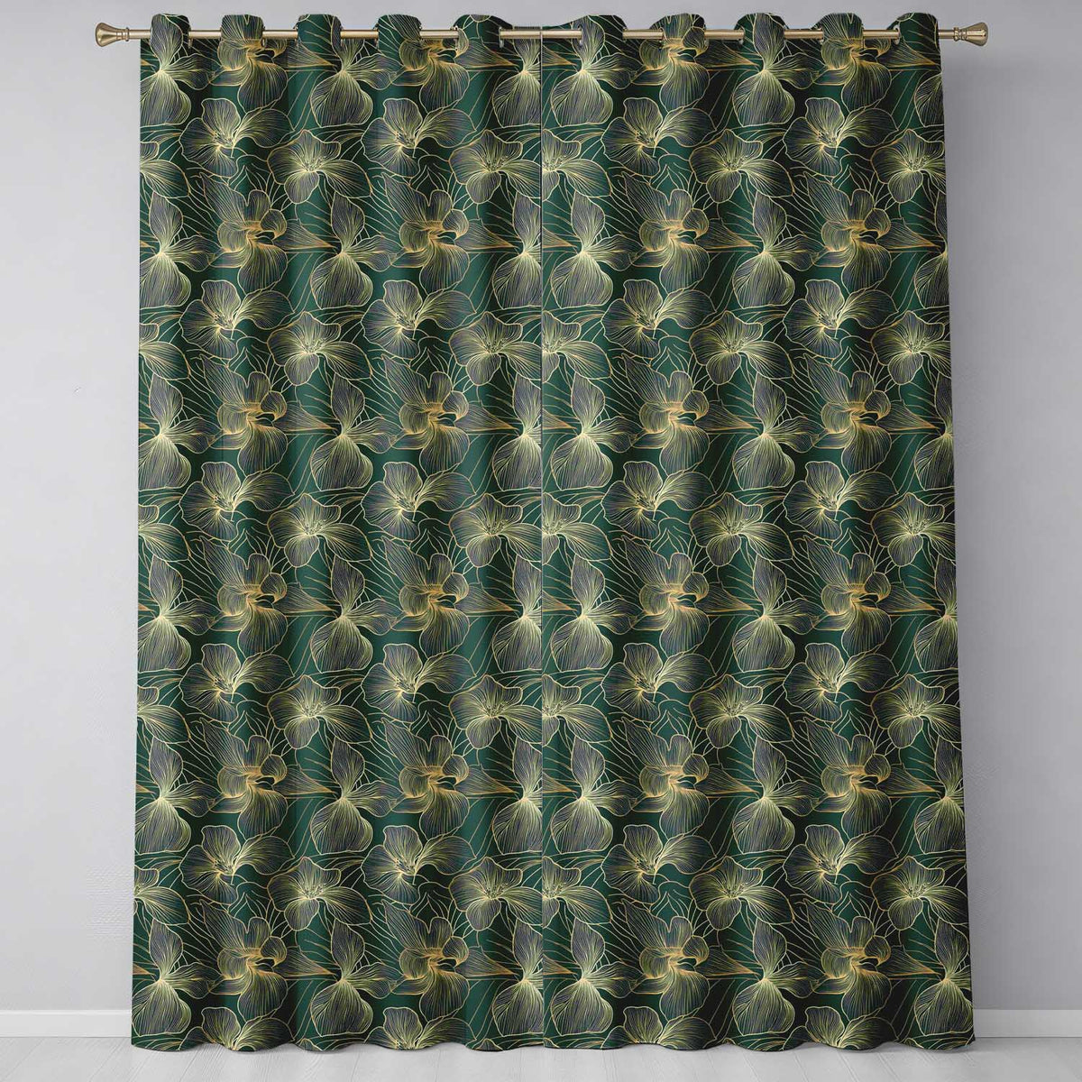 Soft Mint Green Floral Pattern with Delicate Beige Botanical Elements Seamless Readymade Eyelet Ring Top Thermal 100% Blackout Curtains