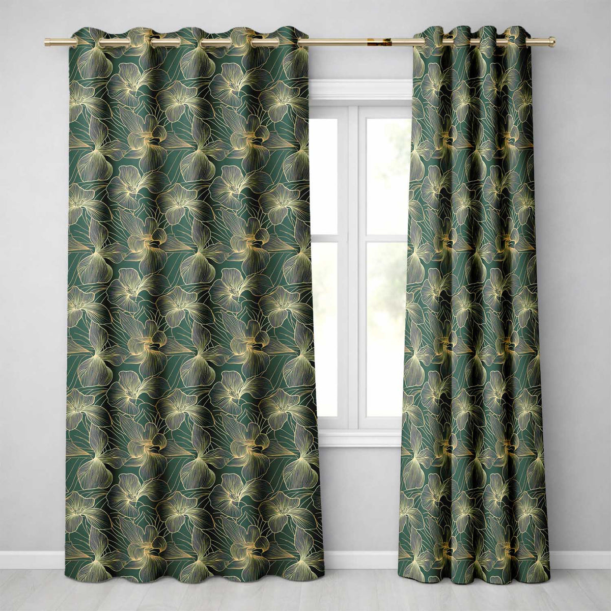 Soft Mint Green Floral Pattern with Delicate Beige Botanical Elements Seamless Readymade Eyelet Ring Top Thermal 100% Blackout Curtains