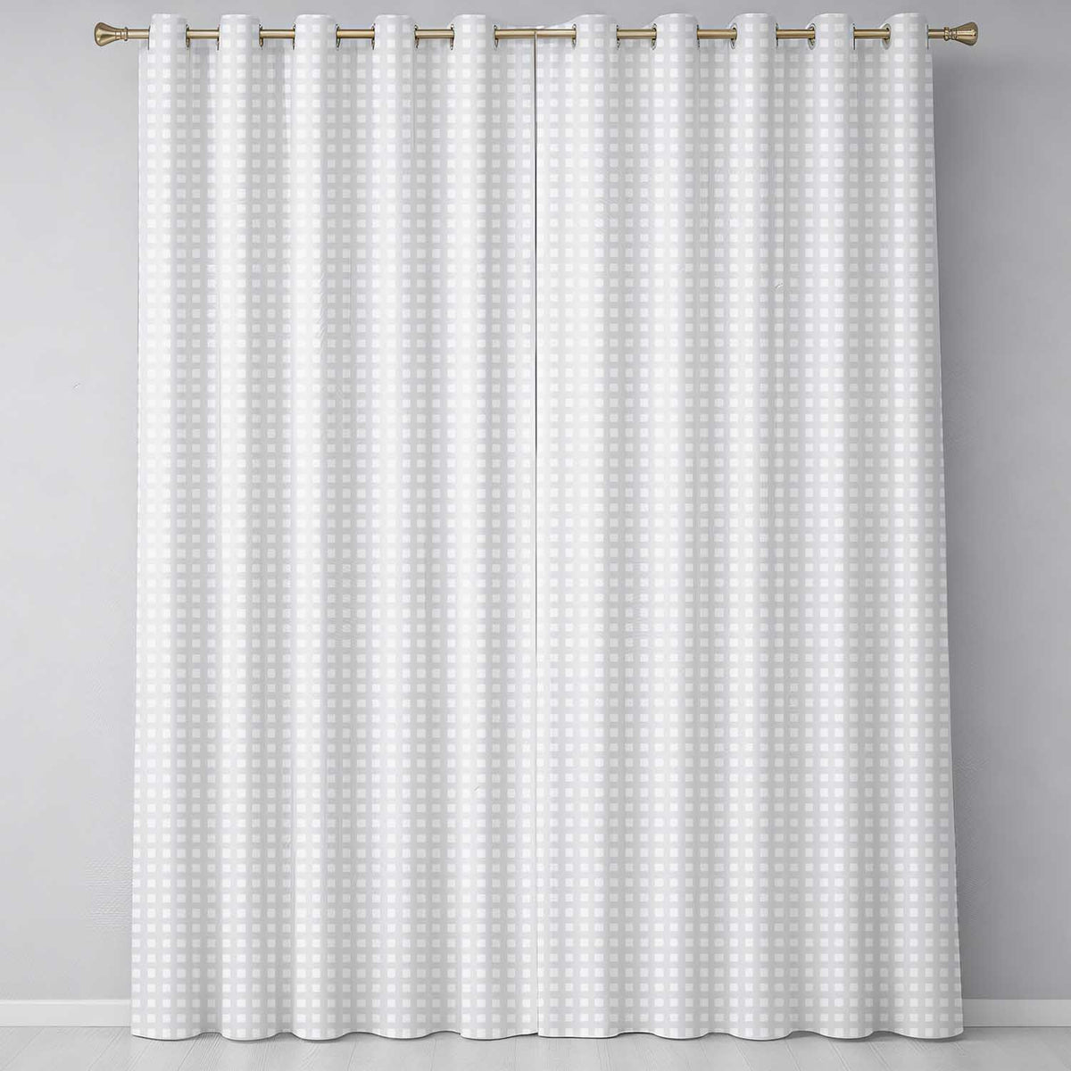 Soft Neutral Beige Gingham Check Pattern with Subtle Texture Readymade Eyelet Ring Top Thermal 100% Blackout Curtains