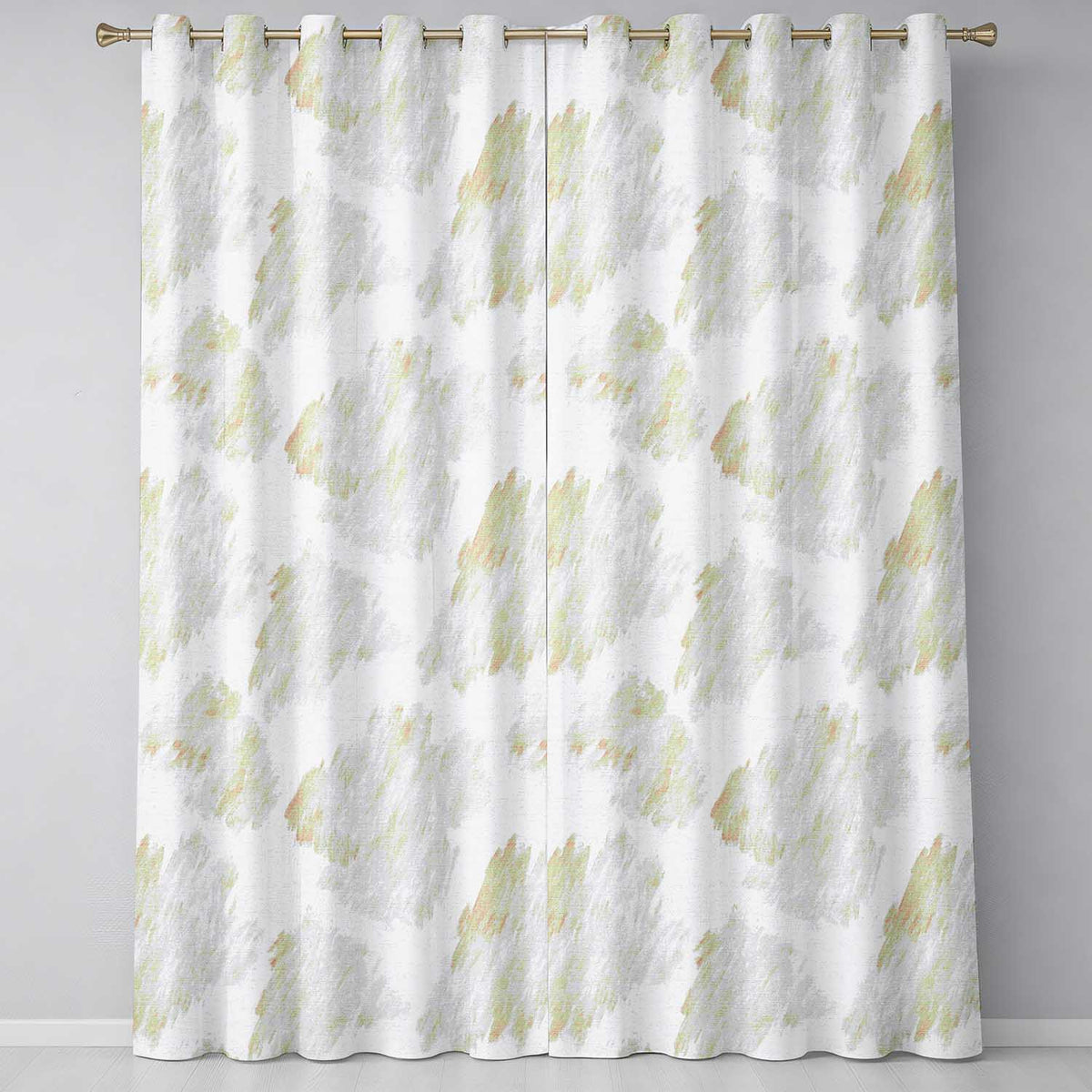 Abstract Beige Brush Stroke Pattern with Soft Canvas Texture Artistic Design Readymade Eyelet Ring Top Thermal 100% Blackout Curtains
