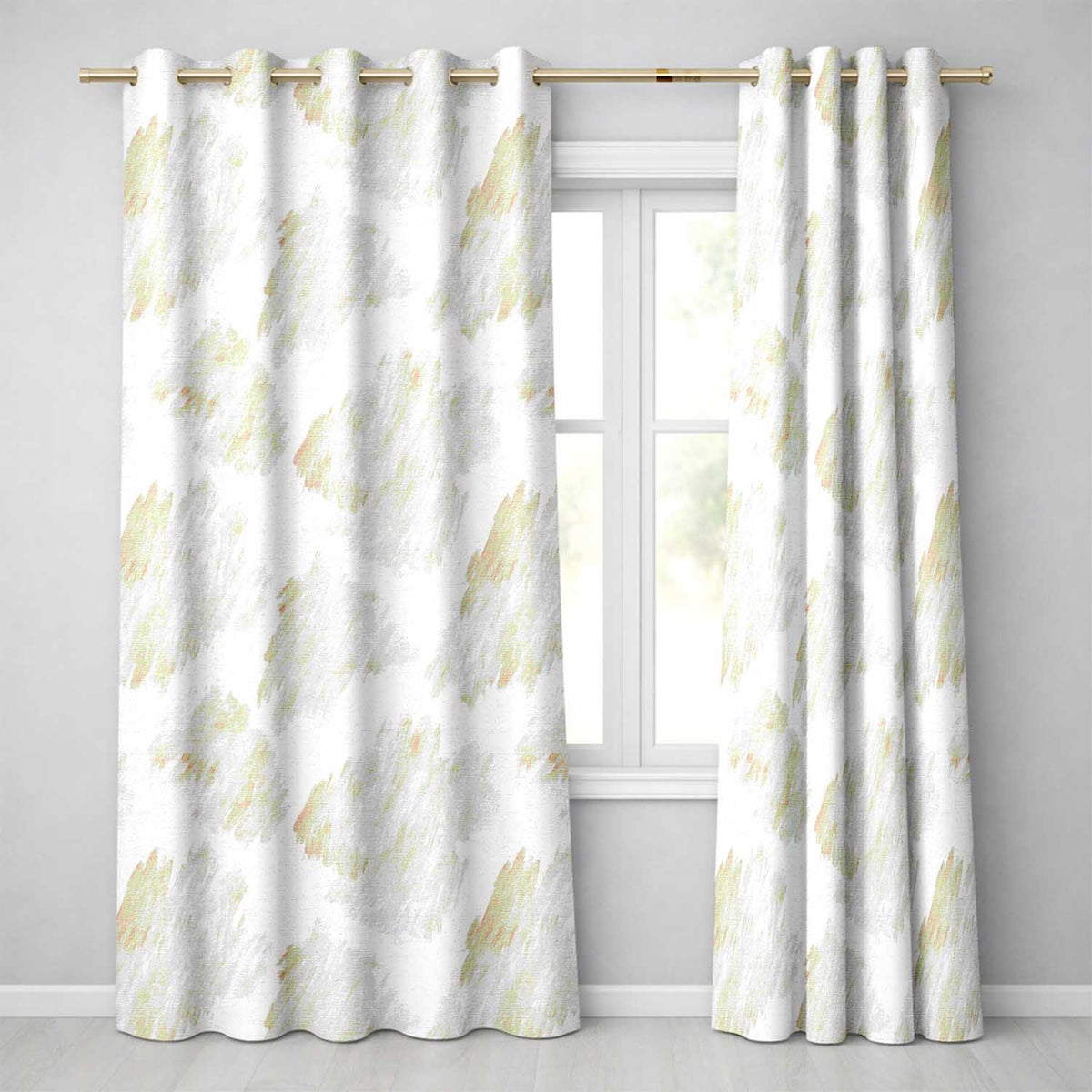 Abstract Beige Brush Stroke Pattern with Soft Canvas Texture Artistic Design Readymade Eyelet Ring Top Thermal 100% Blackout Curtains