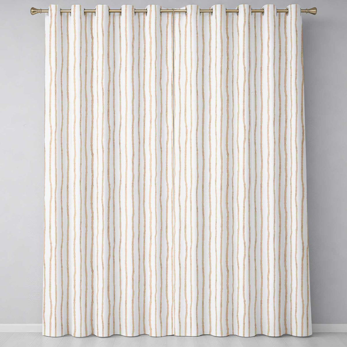Vertical Wavy Stripe Pattern in Soft Beige on Neutral Background Design Readymade Eyelet Ring Top Thermal 100% Blackout Curtains