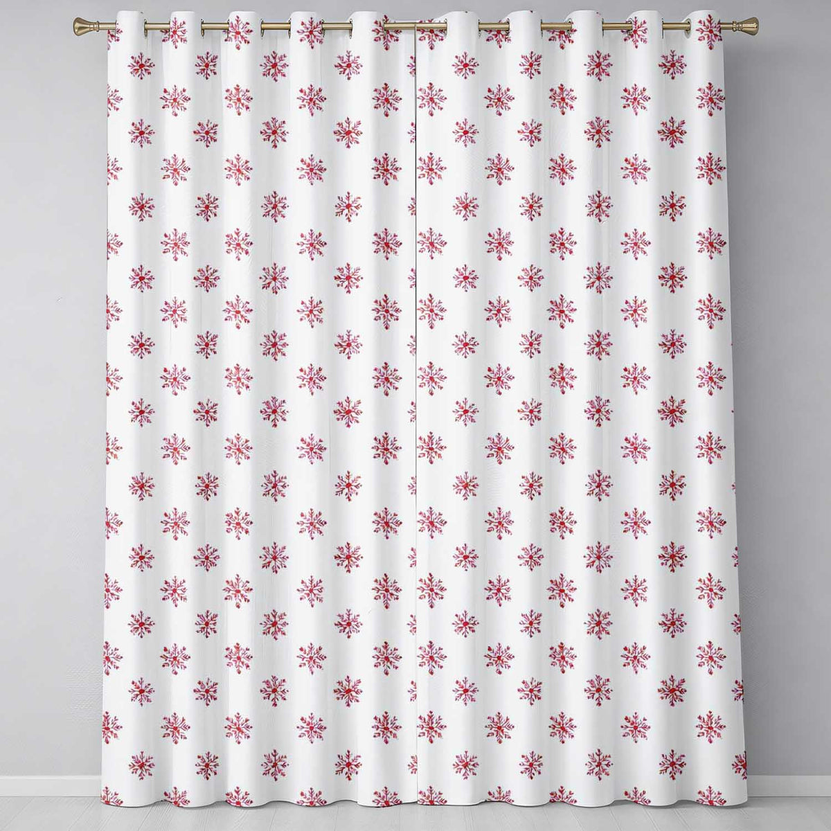 Minimal Red Snowflake Watercolor Christmas Seamless Pattern on Soft Background Readymade Eyelet Ring Top Thermal 100% Blackout Curtains