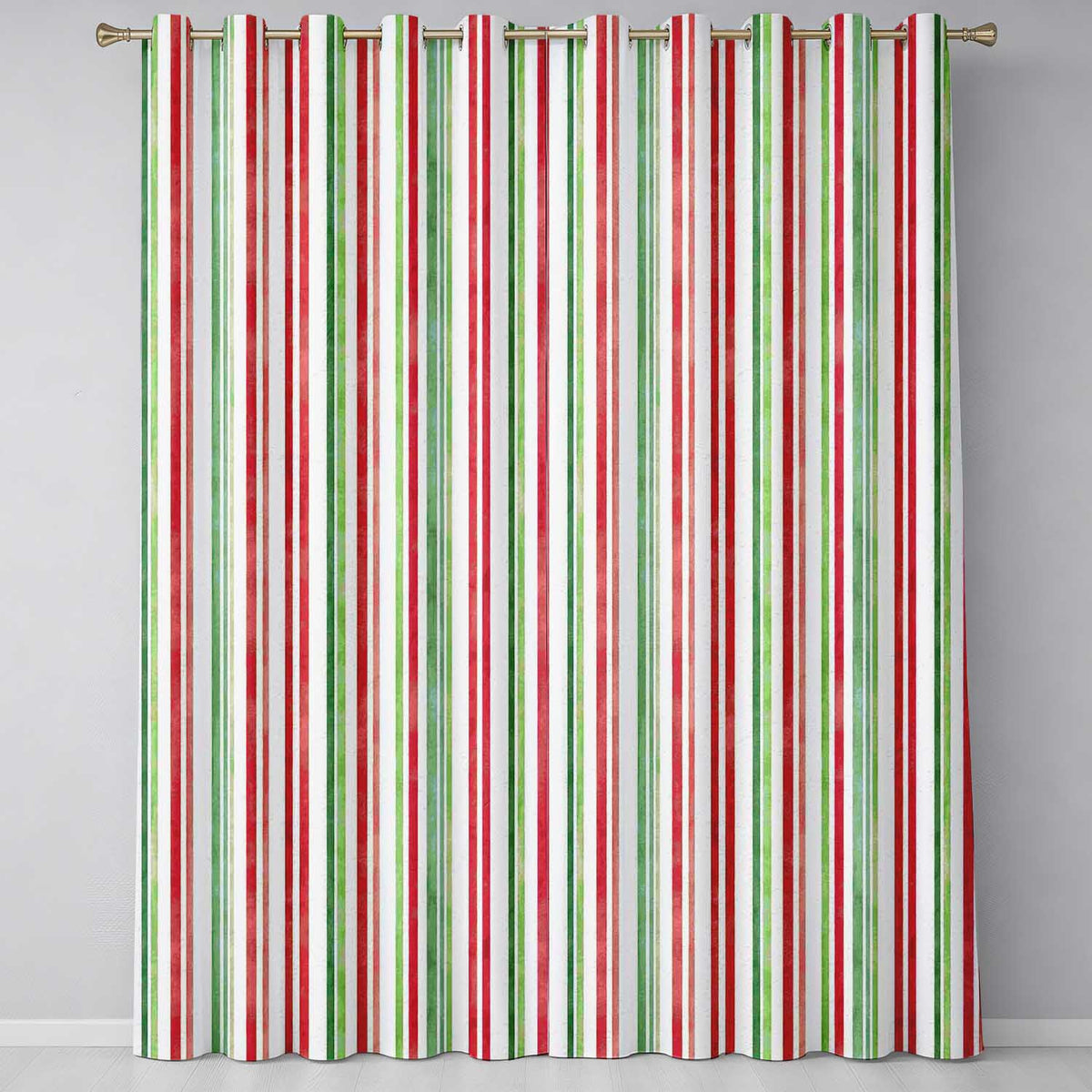 Watercolor Vertical Red and Green Stripe Pattern Classic ChristmasDesign Readymade Eyelet Ring Top Thermal 100% Blackout Curtains