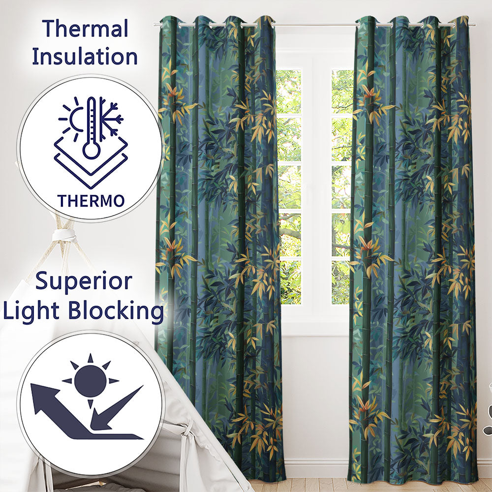 Serene Bamboo Forest with Soft Mist Pattern Asian Nature Botanical Design Readymade Eyelet Ring Top Thermal 100% Blackout Curtains