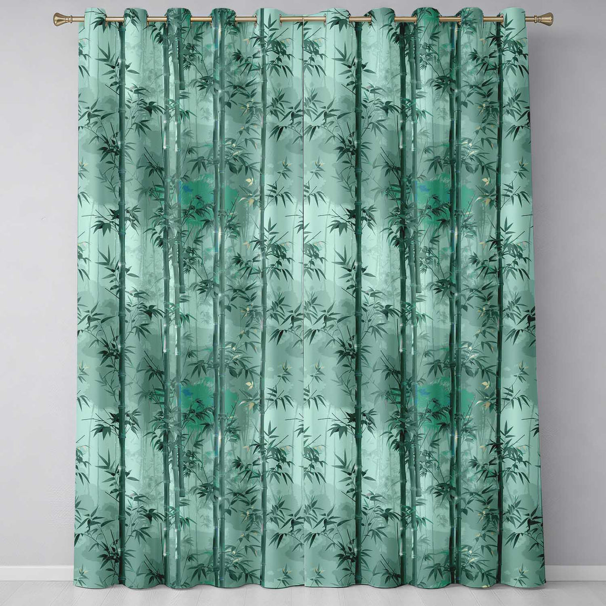 Elegant Bamboo Stalks and Leaves Pattern Calm Green Botanical Background Readymade Eyelet Ring Top Thermal 100% Blackout Curtains