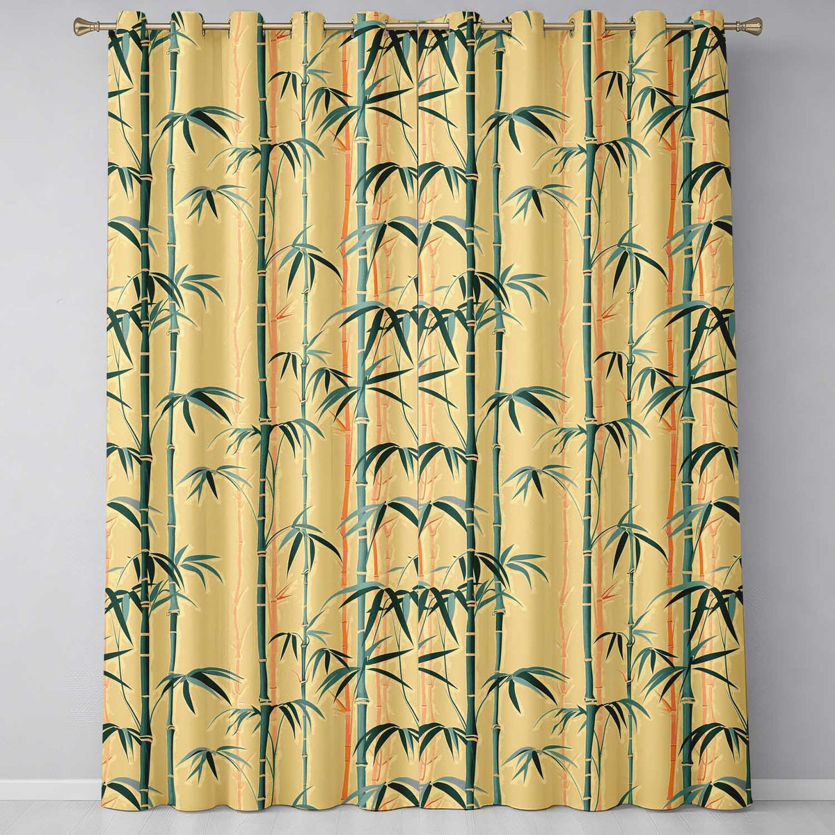 Elegant Bamboo Stalks on Warm Beige Background Asian Botanical Nature Design Readymade Eyelet Ring Top Thermal 100% Blackout Curtains
