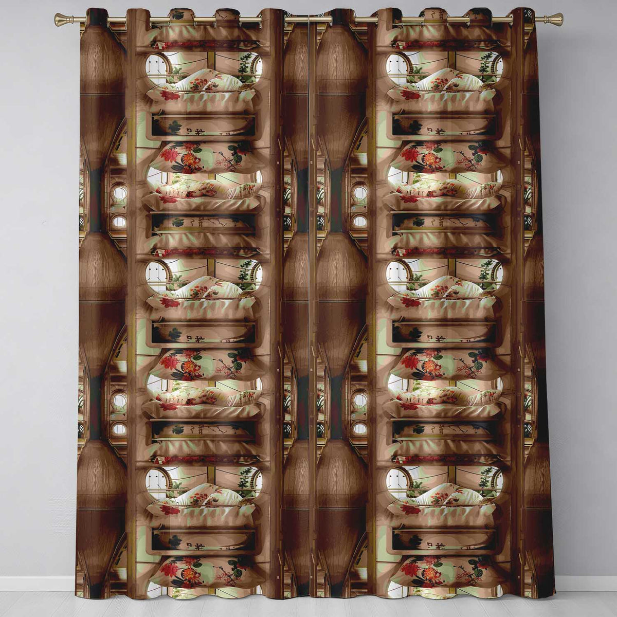 Luxury Capsule Bed Pods with Floral Bedding and Soft Lighting Design Readymade Eyelet Ring Top Thermal 100% Blackout Curtains