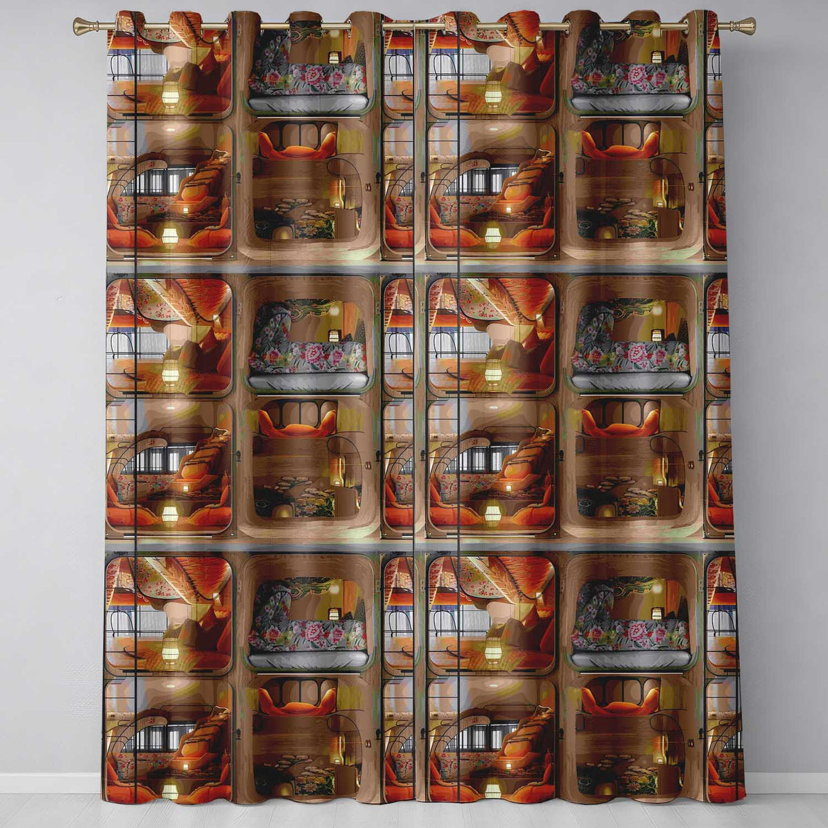 Capsule Living Pods with Decorative Interiors Contemporary Japanese Design Readymade Eyelet Ring Top Thermal 100% Blackout Curtains