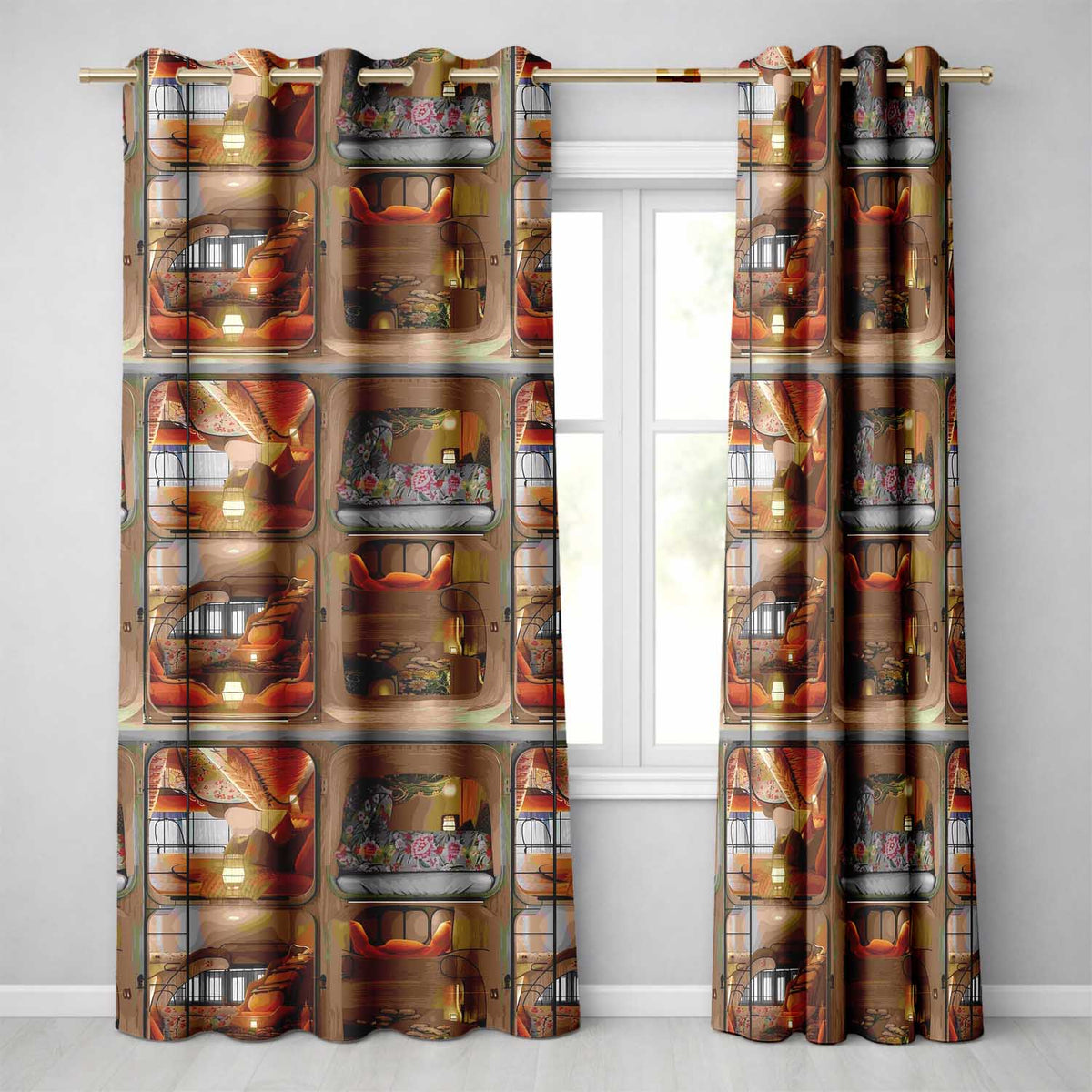 Capsule Living Pods with Decorative Interiors Contemporary Japanese Design Readymade Eyelet Ring Top Thermal 100% Blackout Curtains
