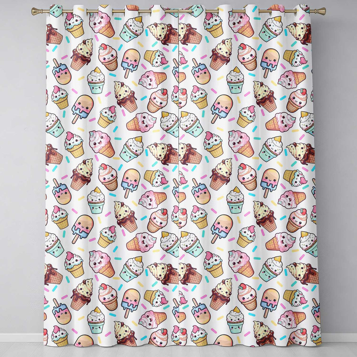 Cute Ice Cream Cones Popsicles and Sweet Treats Seamless Pattern Readymade Eyelet Ring Top Thermal 100% Blackout Curtains
