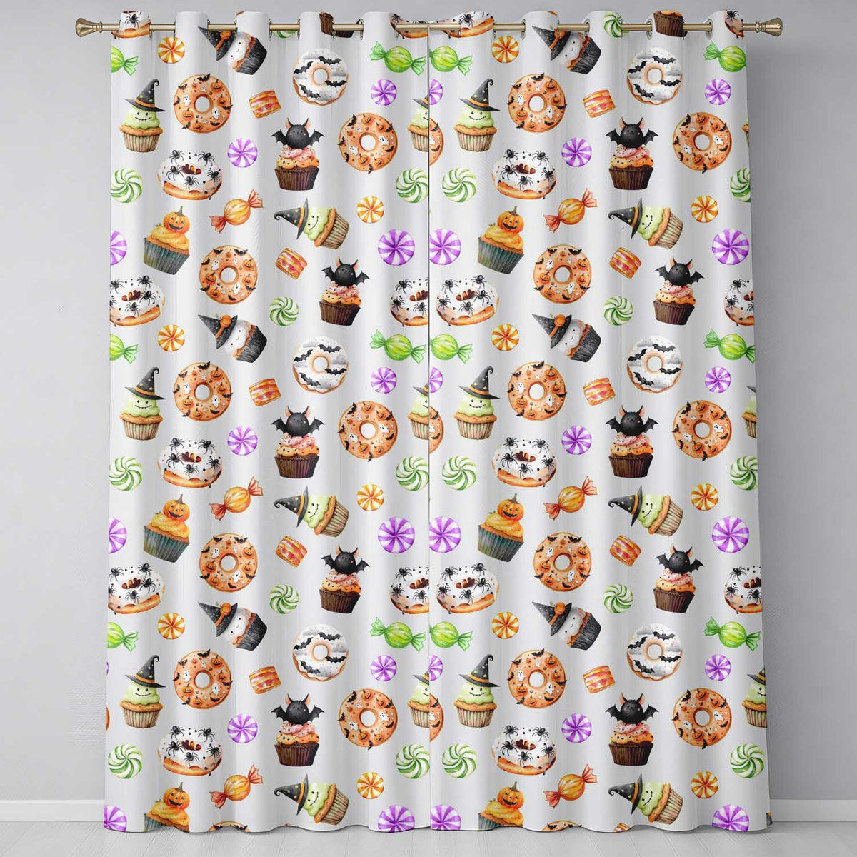 Cute Halloween Donut Sweet Spooky Treats Soft Lilac Background Seamless Pattern Readymade Eyelet Ring Top Thermal 100% Blackout Curtains