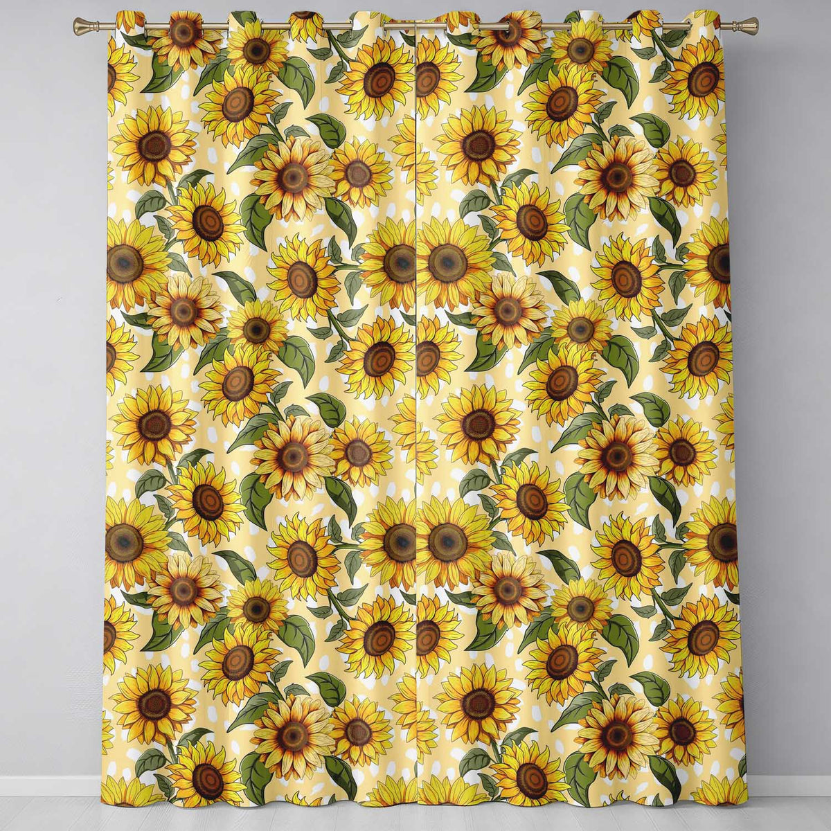 Bright Yellow Sunflower Cream Abstract Background Seamless Pattern Readymade Eyelet Ring Top Thermal 100% Blackout Curtains