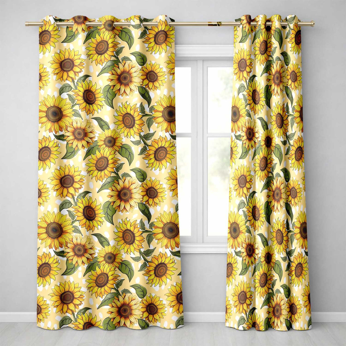 Bright Yellow Sunflower Cream Abstract Background Seamless Pattern Readymade Eyelet Ring Top Thermal 100% Blackout Curtains