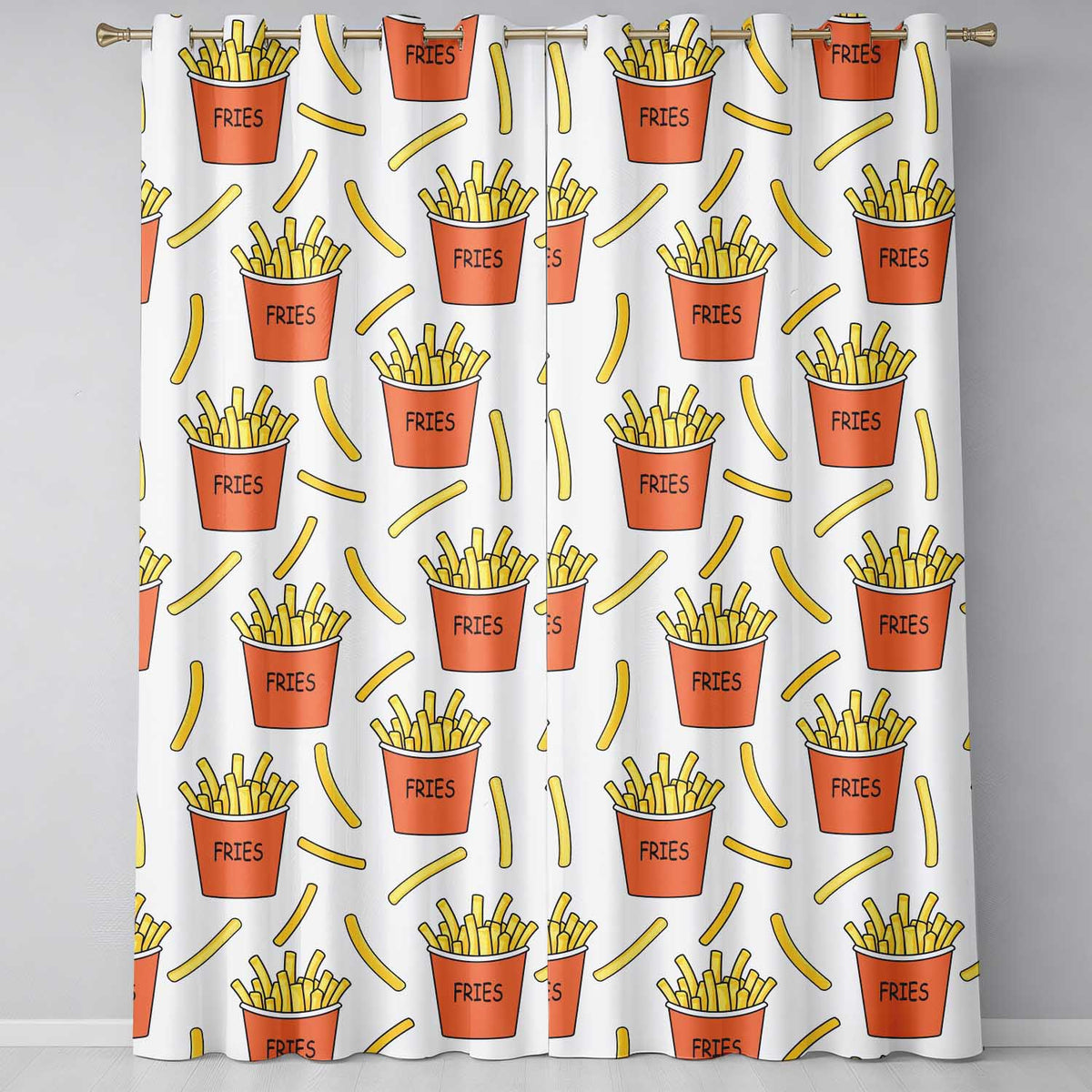 Cute French Fries Cartoon Snack Food Cream Background Seamless Pattern Readymade Eyelet Ring Top Thermal 100% Blackout Curtains