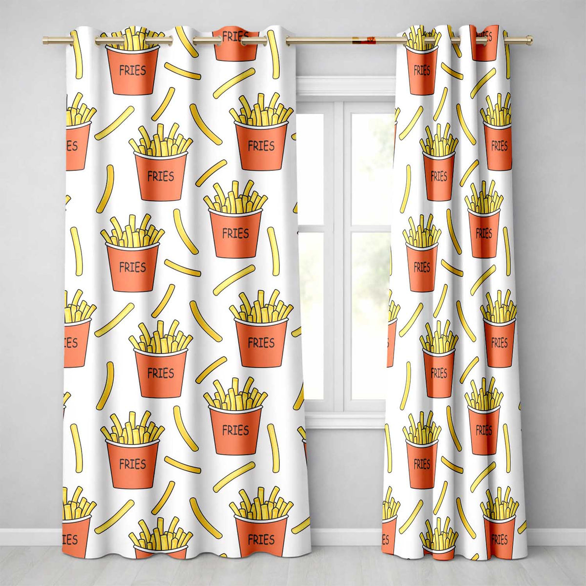 Cute French Fries Cartoon Snack Food Cream Background Seamless Pattern Readymade Eyelet Ring Top Thermal 100% Blackout Curtains