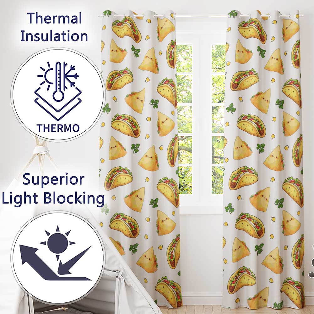 Cute Kawaii Tacos and Wraps Cream Background Seamless Pattern Readymade Eyelet Ring Top Thermal 100% Blackout Curtains