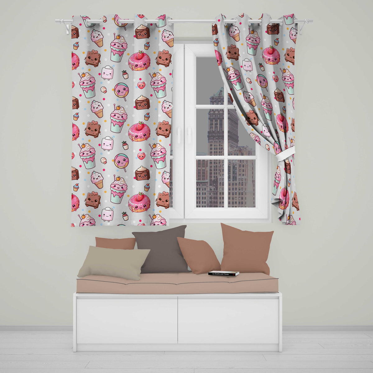 Dessert Cake Cupcake Donut Candy Sweet Treat Seamless Pattern Cream Background Readymade Eyelet Ring Top Thermal 100% Blackout Curtains