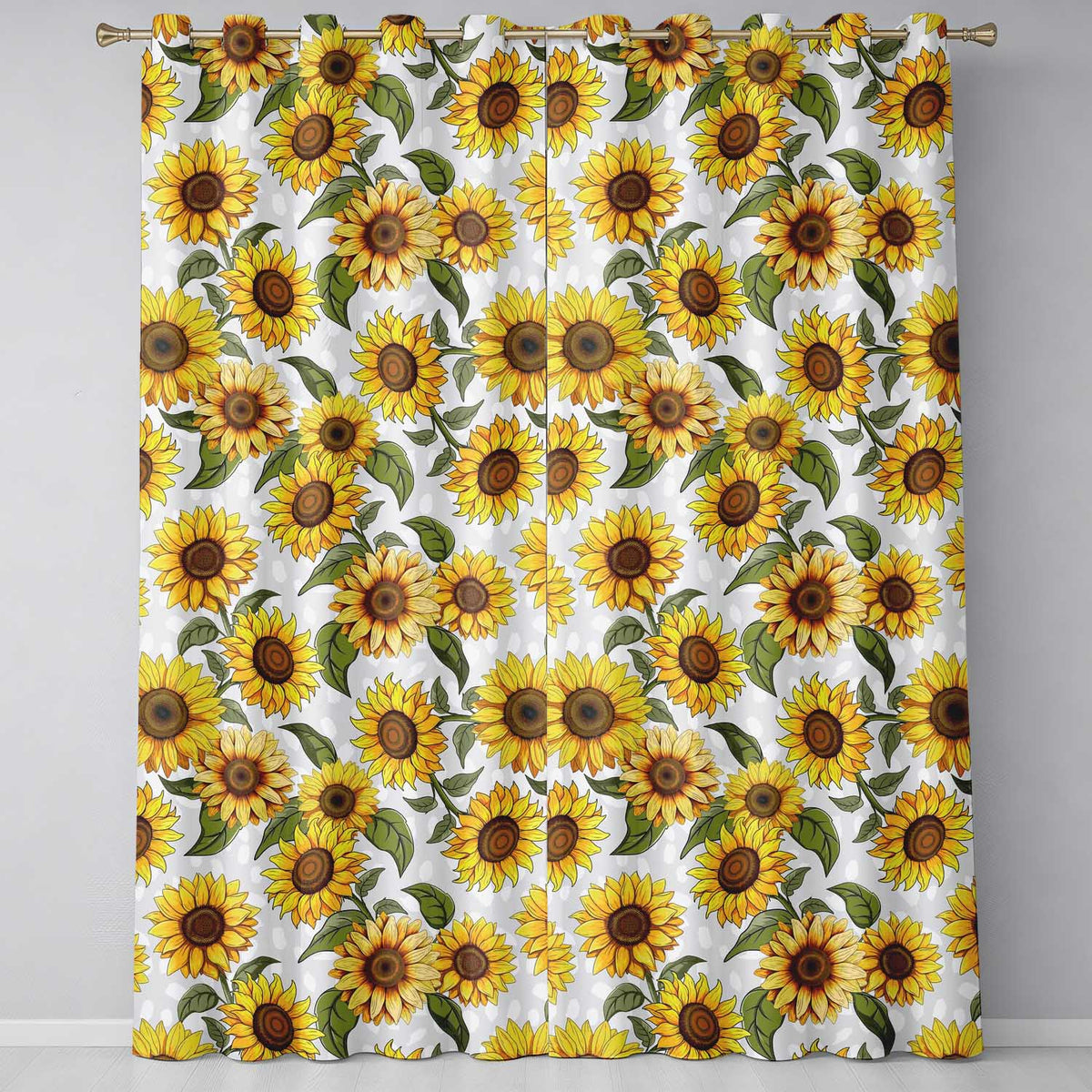 Bright Yellow Sunflower Floral Seamless Pattern Neutral Beige Background Readymade Eyelet Ring Top Thermal 100% Blackout Curtains
