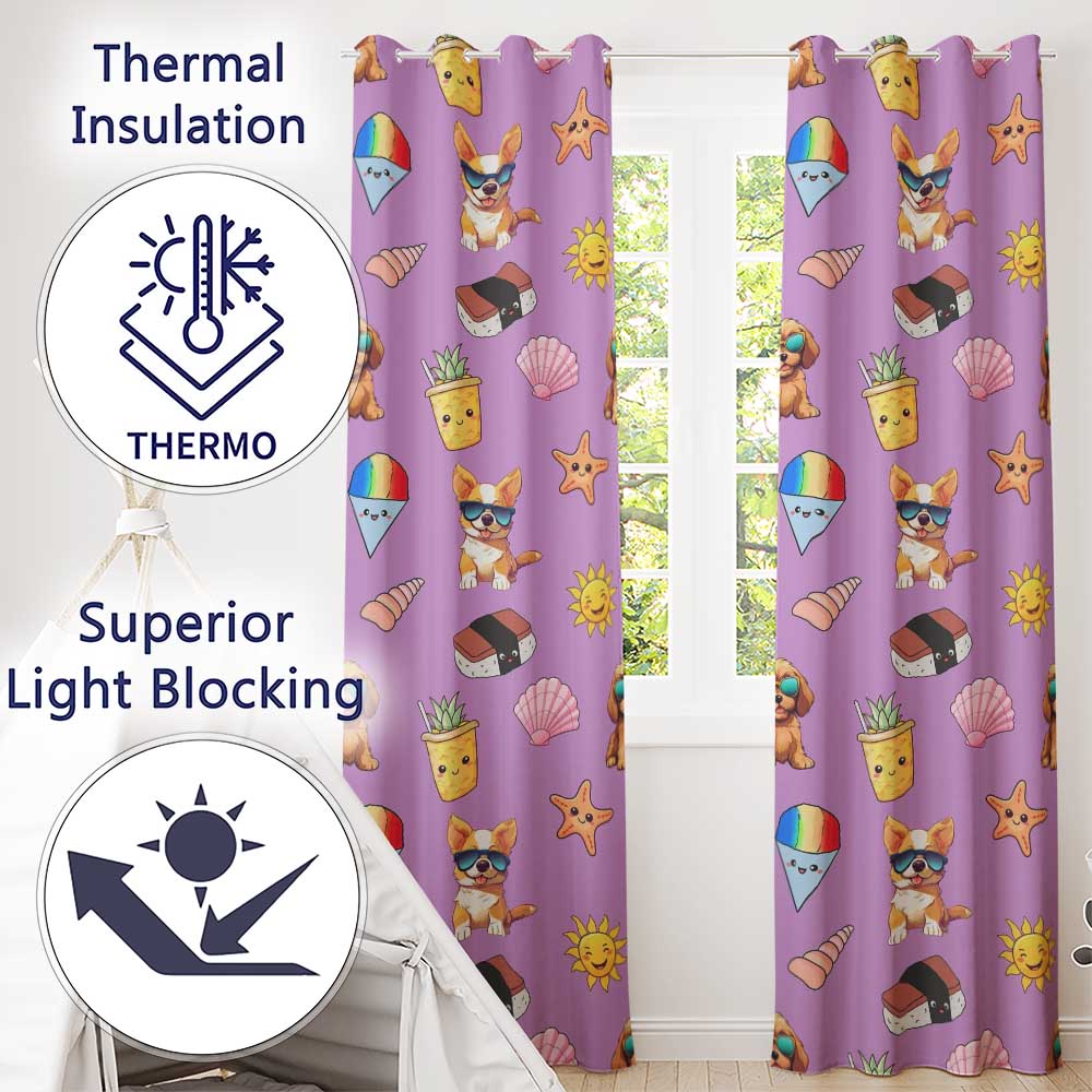 Summer Chihuahua Dog Sunglasses Kawaii Beach Purple Seamless Pattern Readymade Eyelet Ring Top Thermal 100% Blackout Curtains