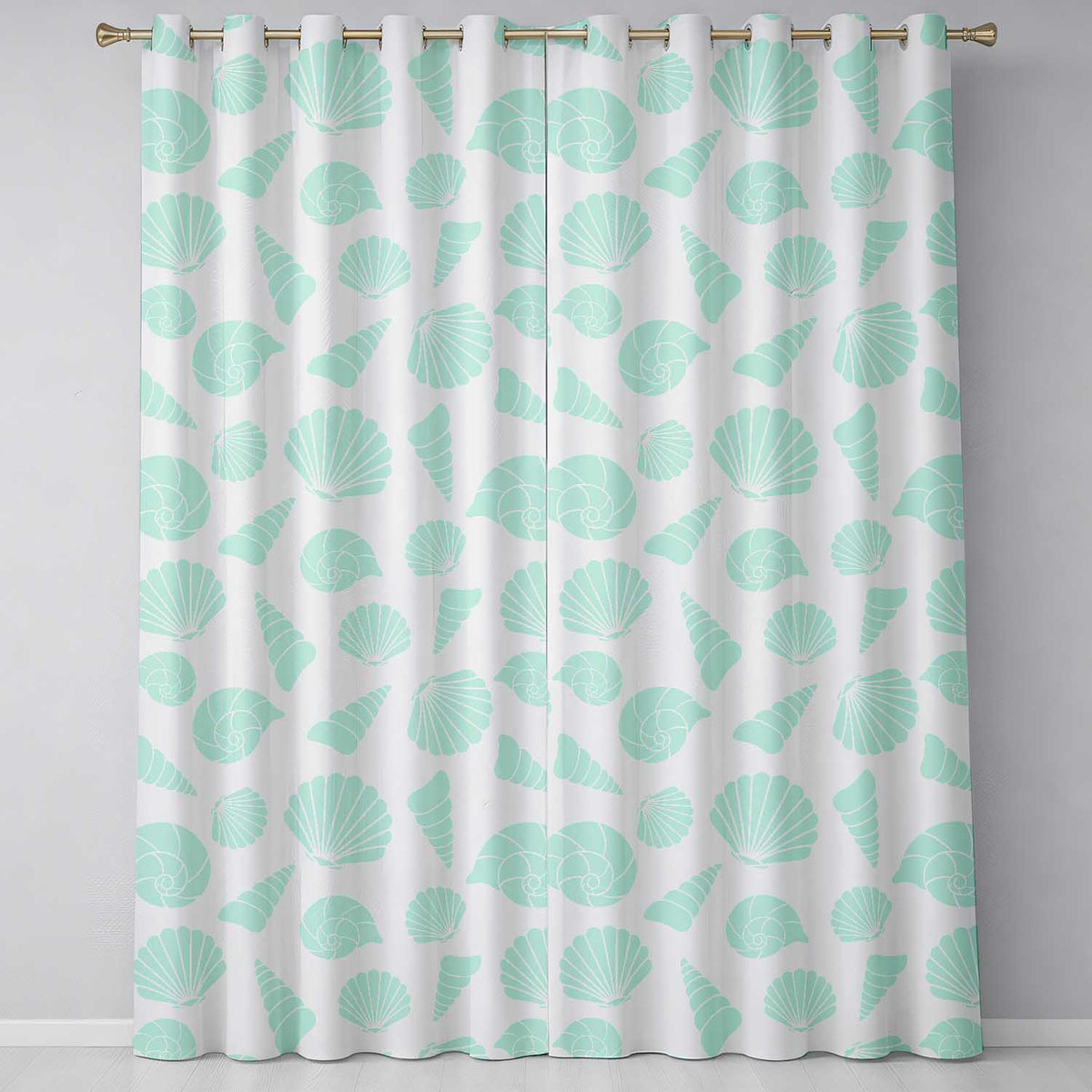 Minimal Seashell Pattern Blue Coastal Background Seamless Pattern Readymade Eyelet Ring Top Thermal 100% Blackout Curtains
