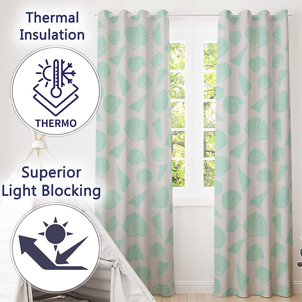 Minimal Seashell Pattern Blue Coastal Background Seamless Pattern Readymade Eyelet Ring Top Thermal 100% Blackout Curtains