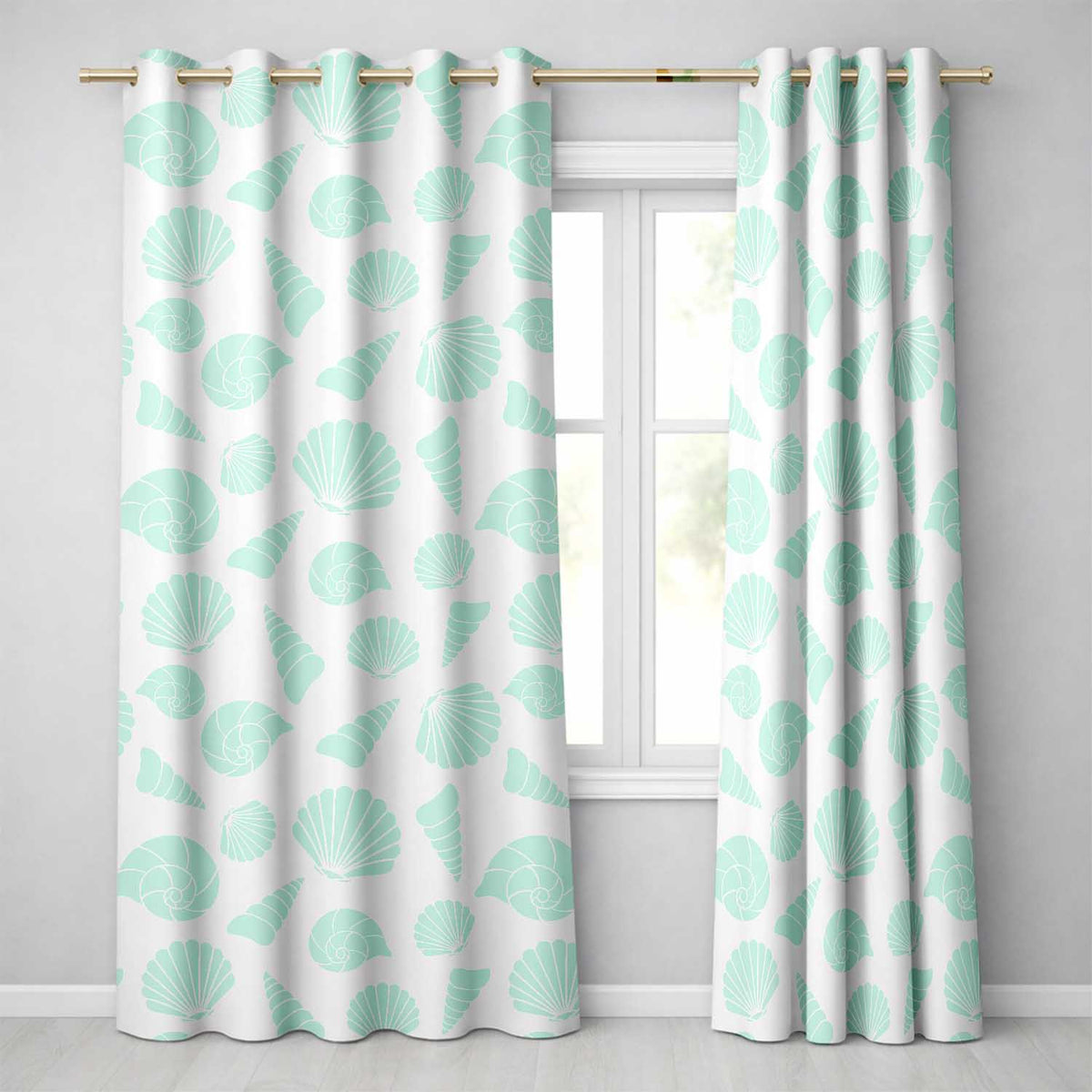 Minimal Seashell Pattern Blue Coastal Background Seamless Pattern Readymade Eyelet Ring Top Thermal 100% Blackout Curtains