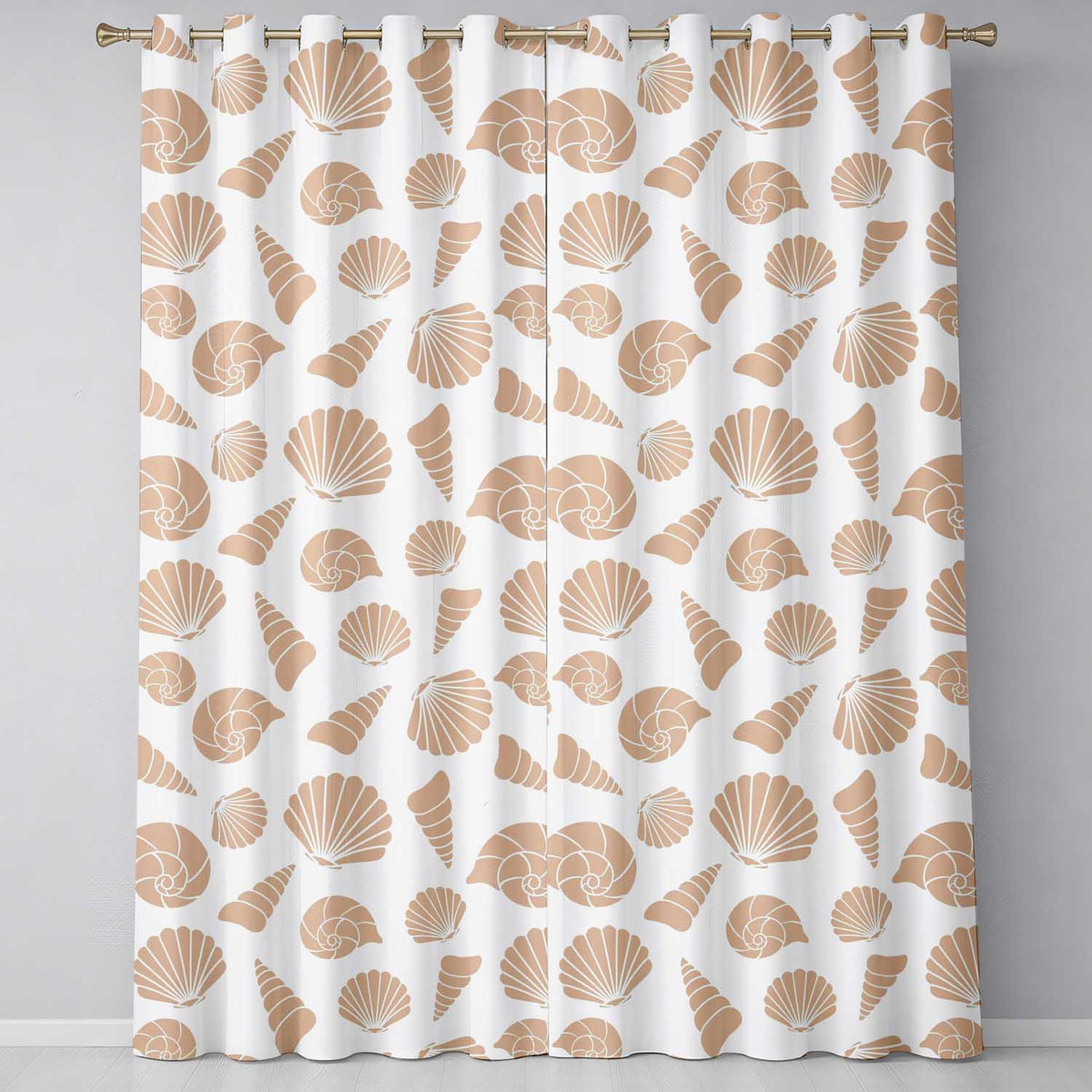 Minimal Seashell Pattern Beige Coastal Background Seamless Pattern Readymade Eyelet Ring Top Thermal 100% Blackout Curtains