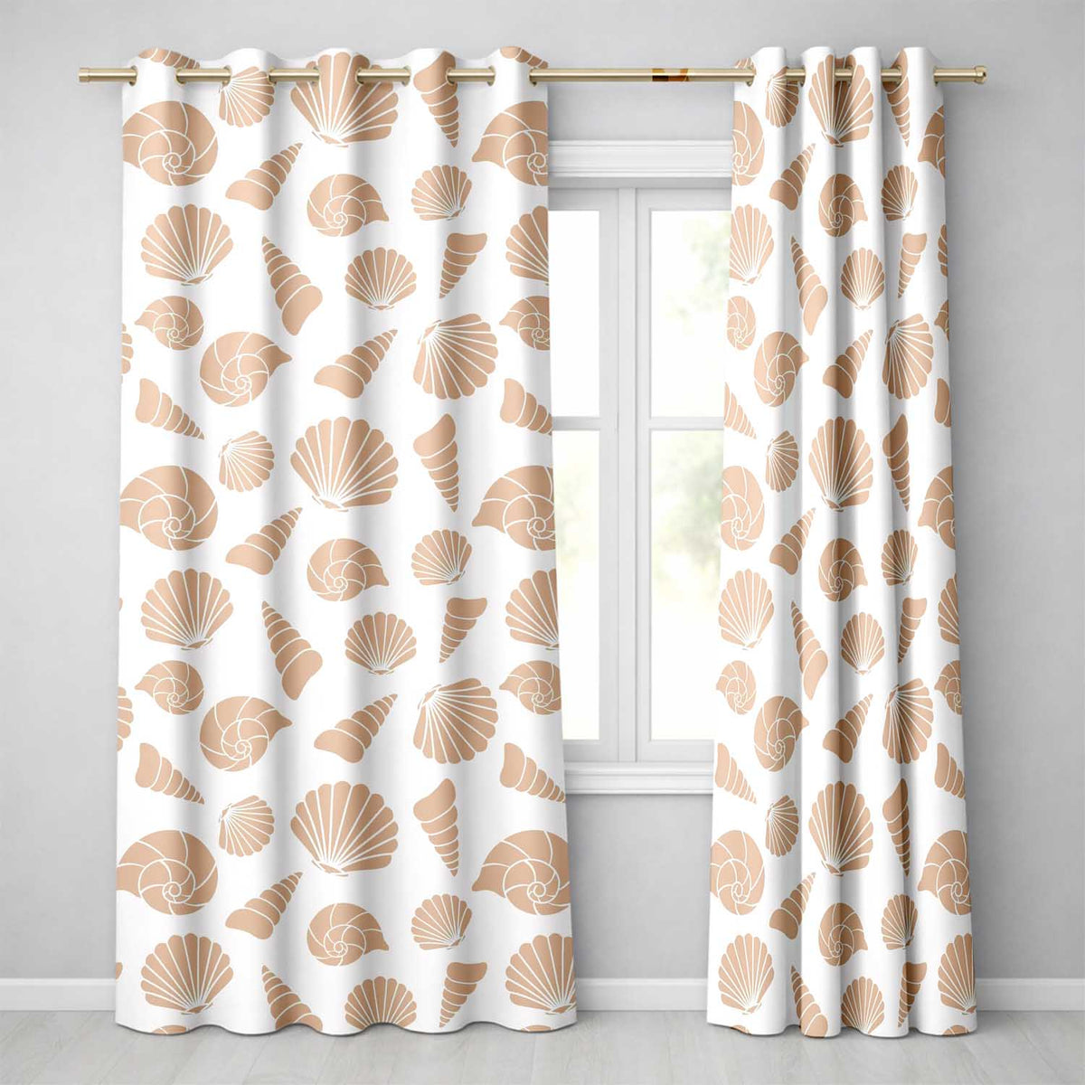 Minimal Seashell Pattern Beige Coastal Background Seamless Pattern Readymade Eyelet Ring Top Thermal 100% Blackout Curtains
