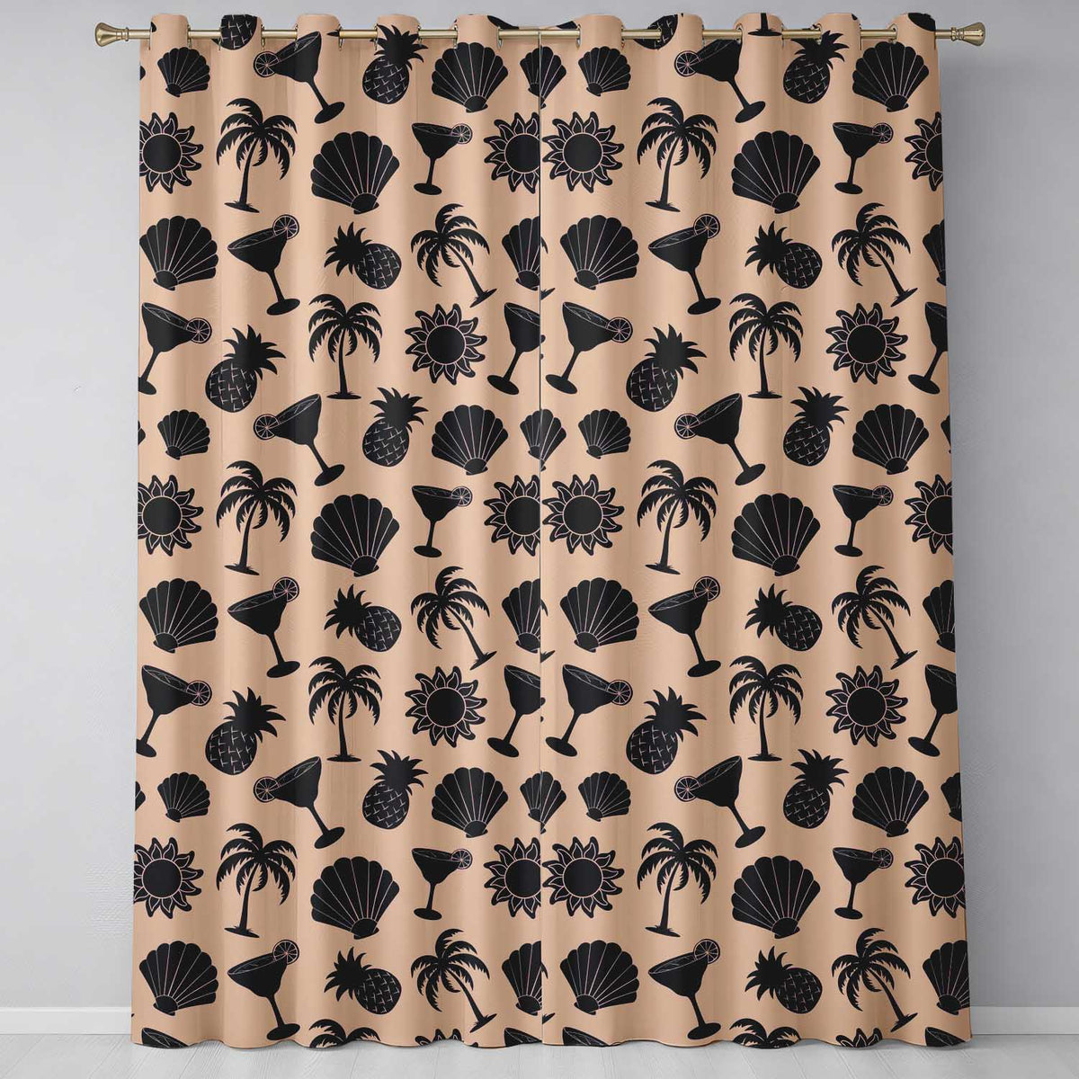 Tropical Beach Pineapple Cocktail Shell Palm Peach Seamless Pattern Readymade Eyelet Ring Top Thermal 100% Blackout Curtains