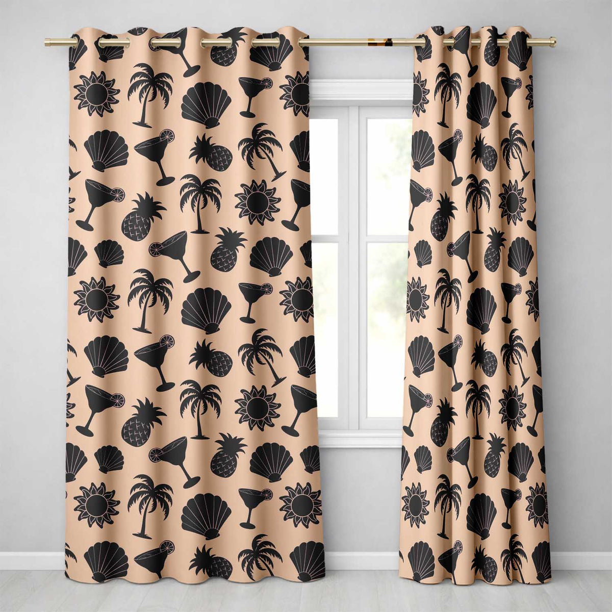 Tropical Beach Pineapple Cocktail Shell Palm Peach Seamless Pattern Readymade Eyelet Ring Top Thermal 100% Blackout Curtains