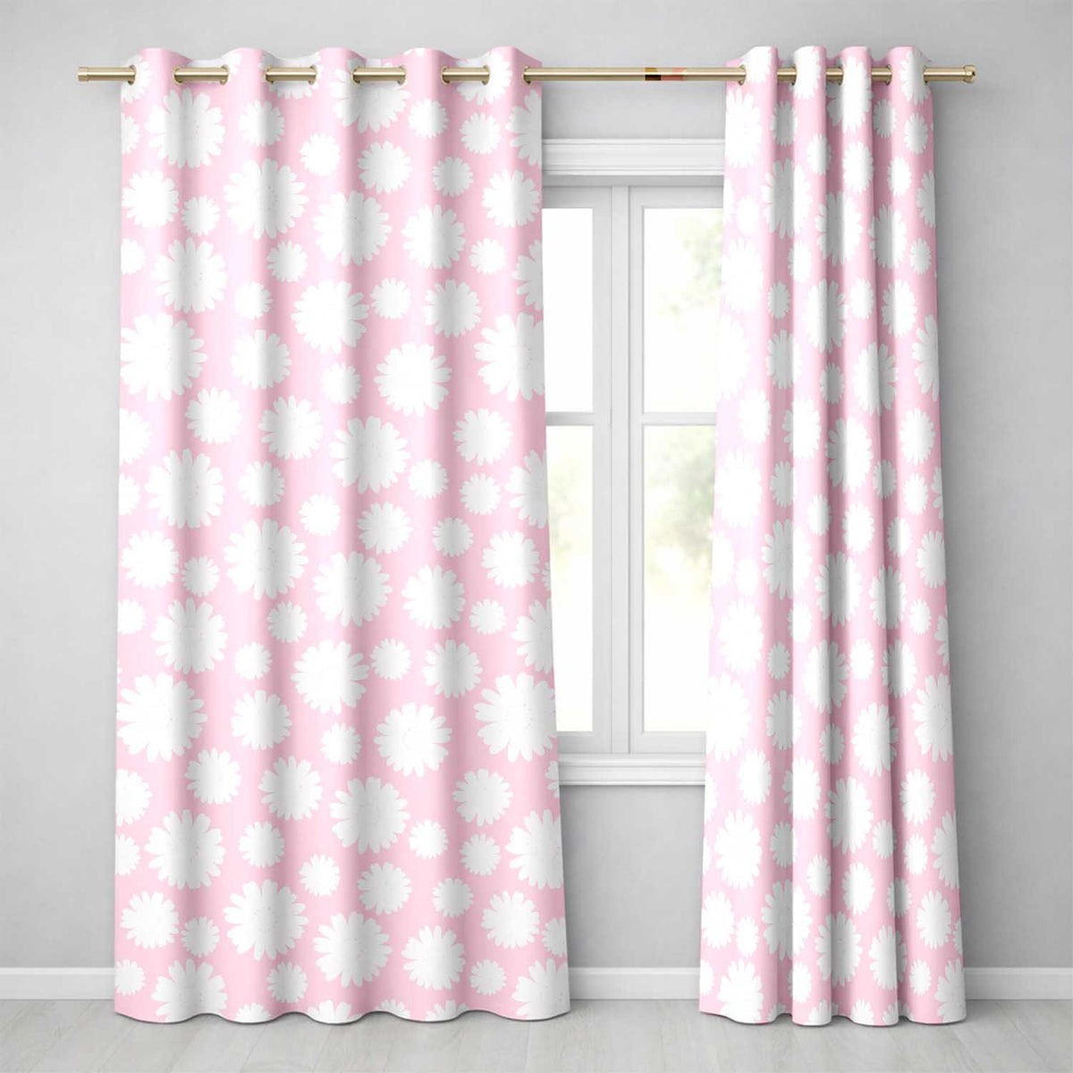 Soft Pink Daisy Floral Seamless Pattern Pastel Flower Background Readymade Eyelet Ring Top Thermal 100% Blackout Curtains