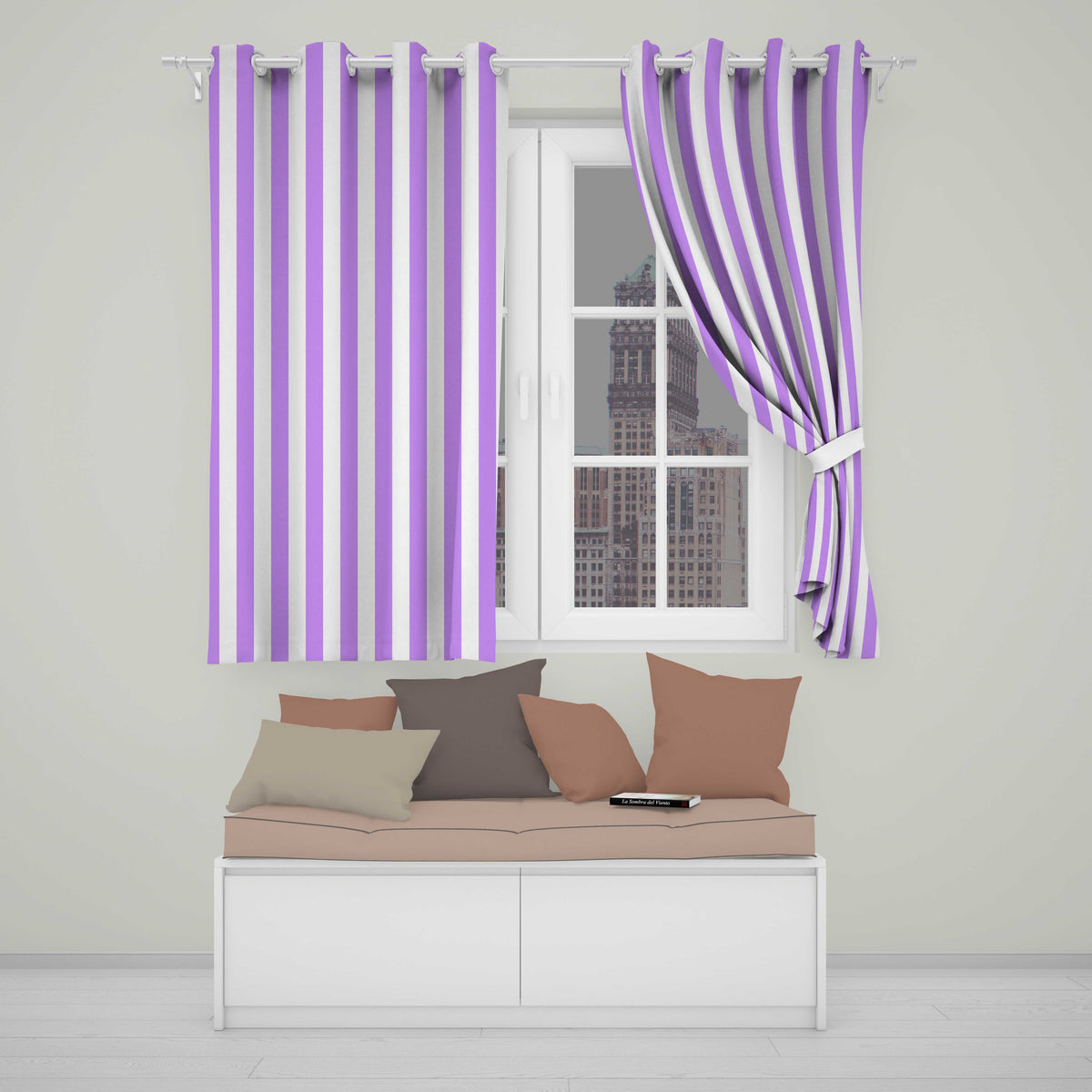 Bold Wavy Purple White Halloween Stripe Seamless Pattern Readymade Eyelet Ring Top Thermal 100% Blackout Curtains