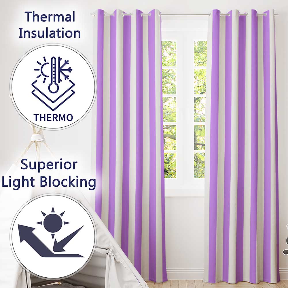 Bold Wavy Purple White Halloween Stripe Seamless Pattern Readymade Eyelet Ring Top Thermal 100% Blackout Curtains