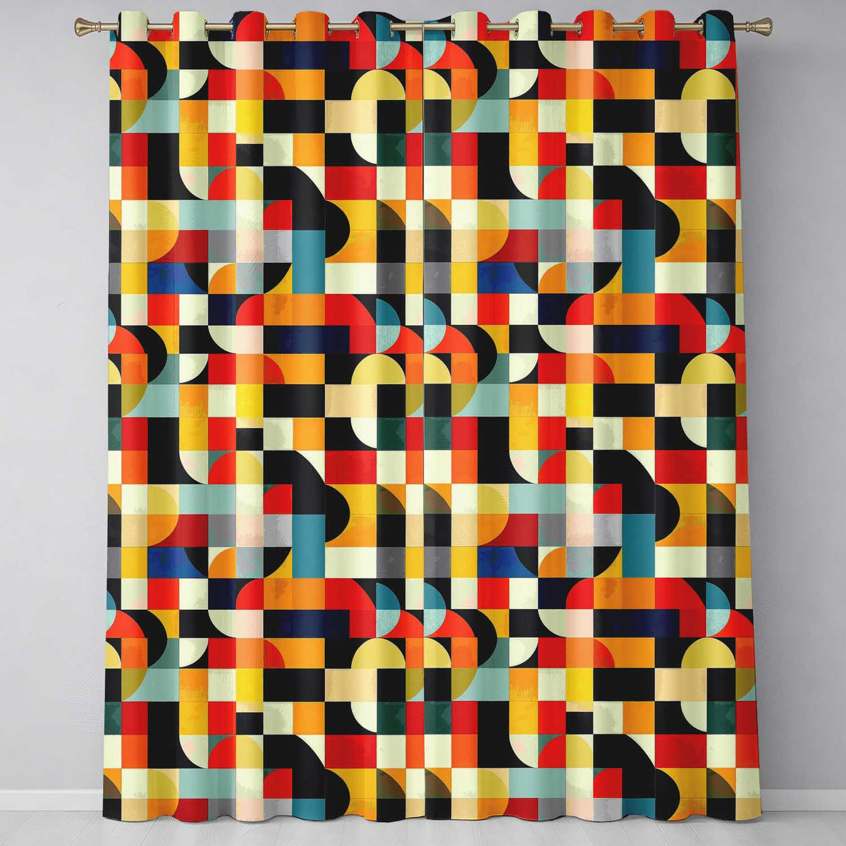 Abstract Patchwork Blocks Warm Bold Colors Seamless Pattern Readymade Eyelet Ring Top Thermal 100% Blackout Curtains