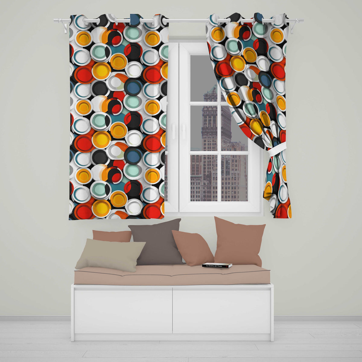Abstract 3D Circular Layers Soft Gradient Modern Pattern Seamless Pattern Readymade Eyelet Ring Top Thermal 100% Blackout Curtains