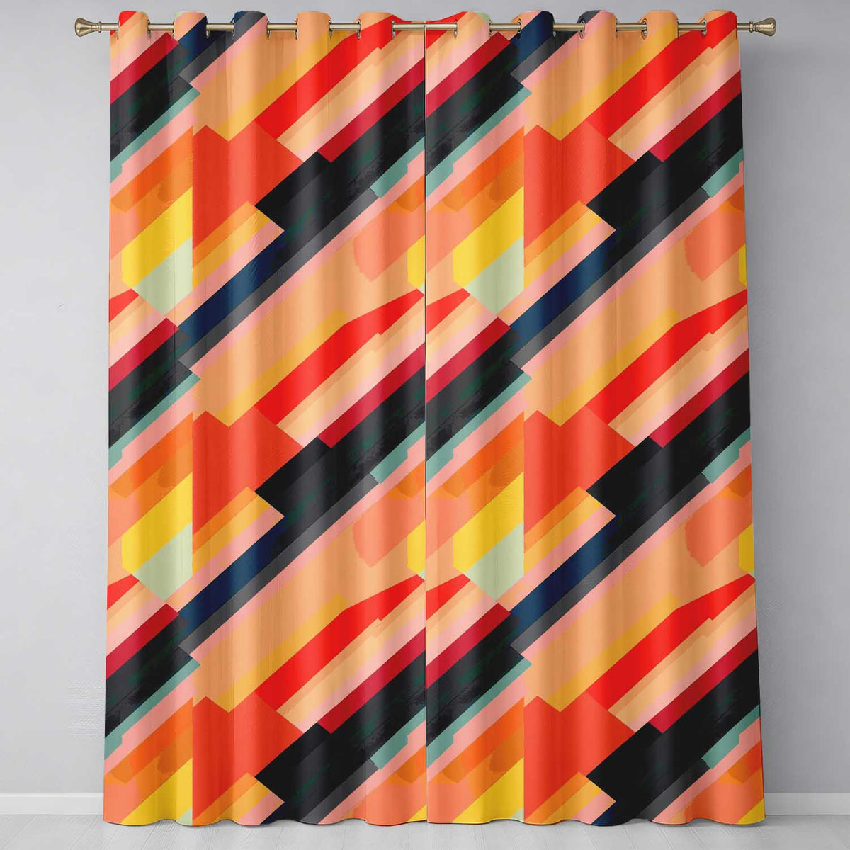 Abstract Diagonal Color Stripes Modern Artistic Seamless Pattern Readymade Eyelet Ring Top Thermal 100% Blackout Curtains