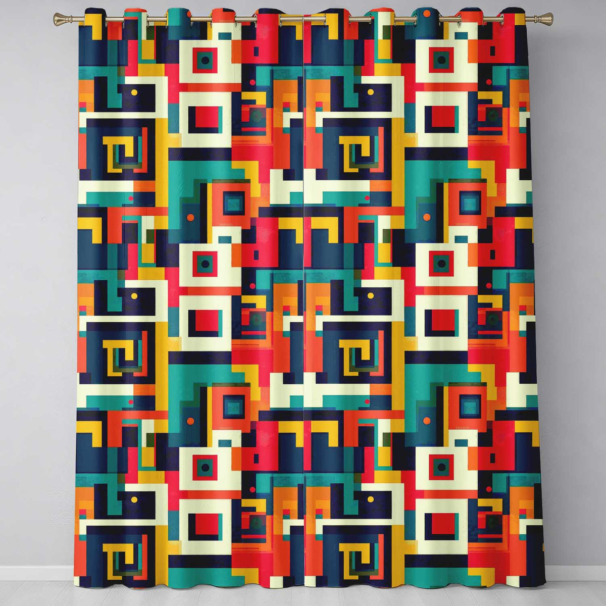 Abstract Colorful Geometric Blocks Modern Art Seamless Pattern Readymade Eyelet Ring Top Thermal 100% Blackout Curtains