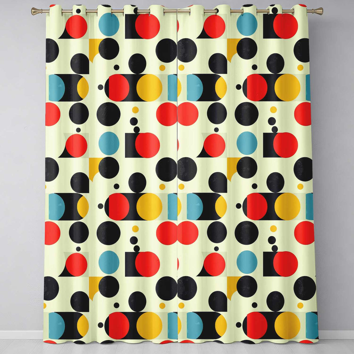 Abstract Bold Circle Shapes Mid Century Modern Seamless Pattern Readymade Eyelet Ring Top Thermal 100% Blackout Curtains