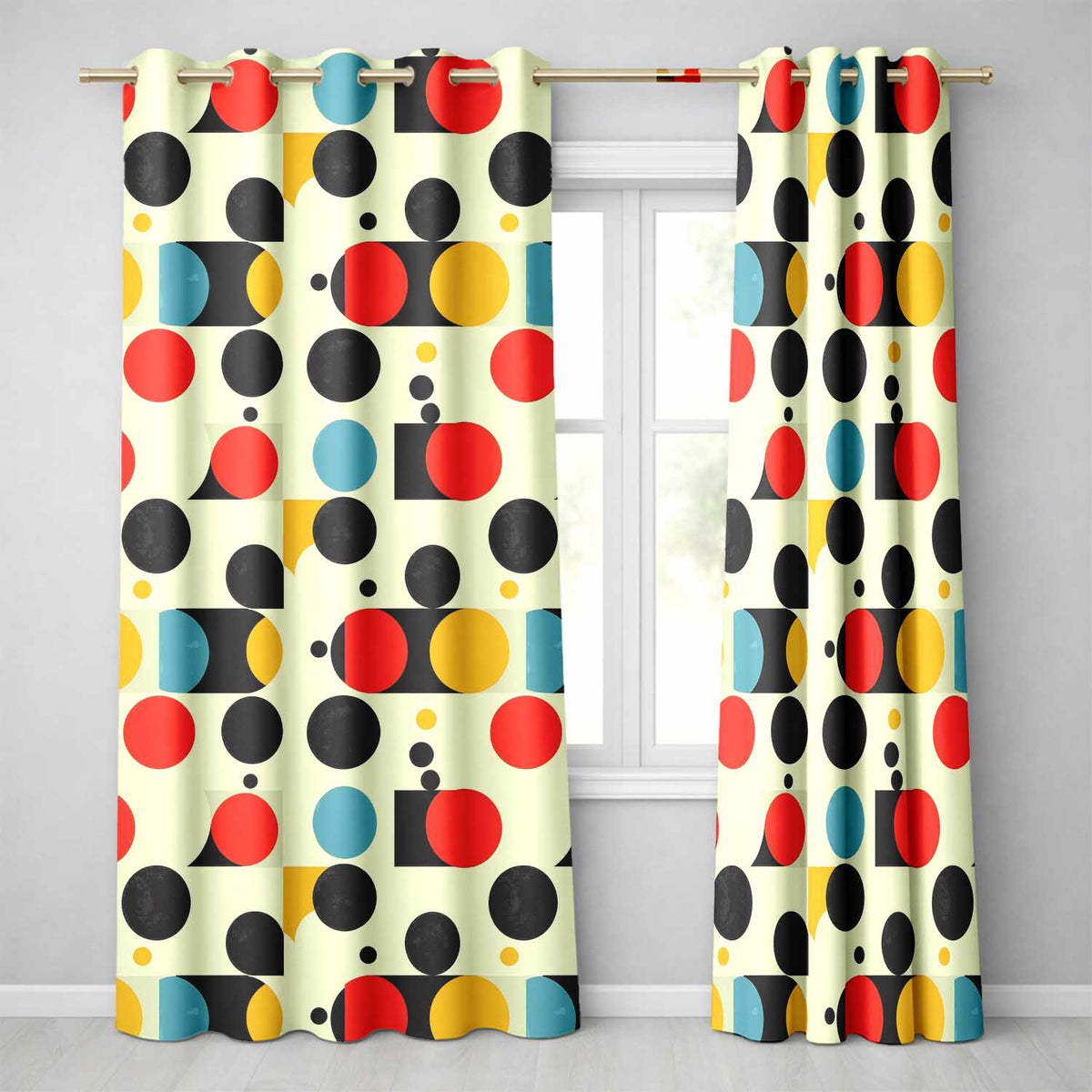 Abstract Bold Circle Shapes Mid Century Modern Seamless Pattern Readymade Eyelet Ring Top Thermal 100% Blackout Curtains