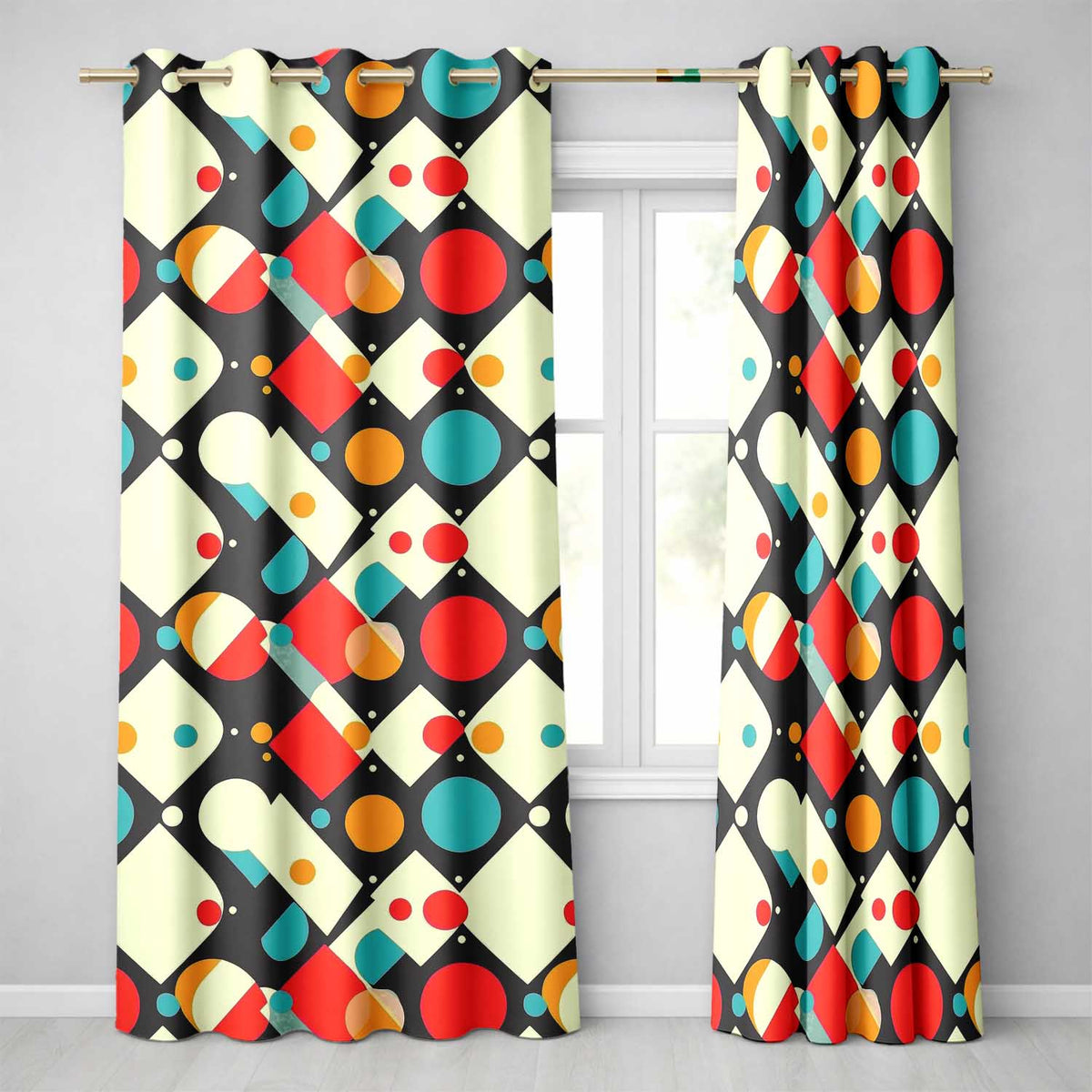 Abstract Geometric Shapes Colorful Modern Seamless Pattern Readymade Eyelet Ring Top Thermal 100% Blackout Curtains
