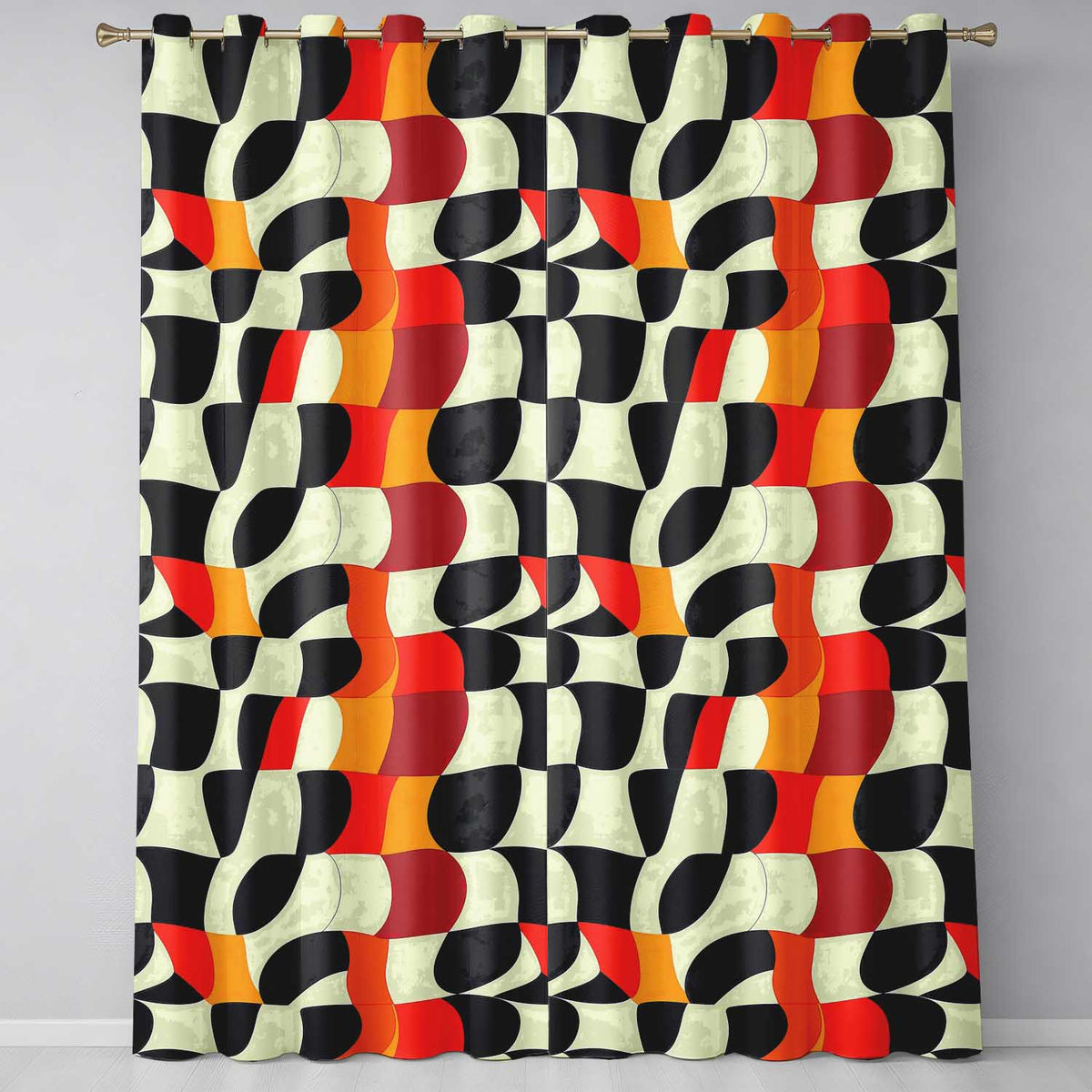 Abstract Wavy Checkerboard Pattern Bold Colors Seamless Pattern Readymade Eyelet Ring Top Thermal 100% Blackout Curtains