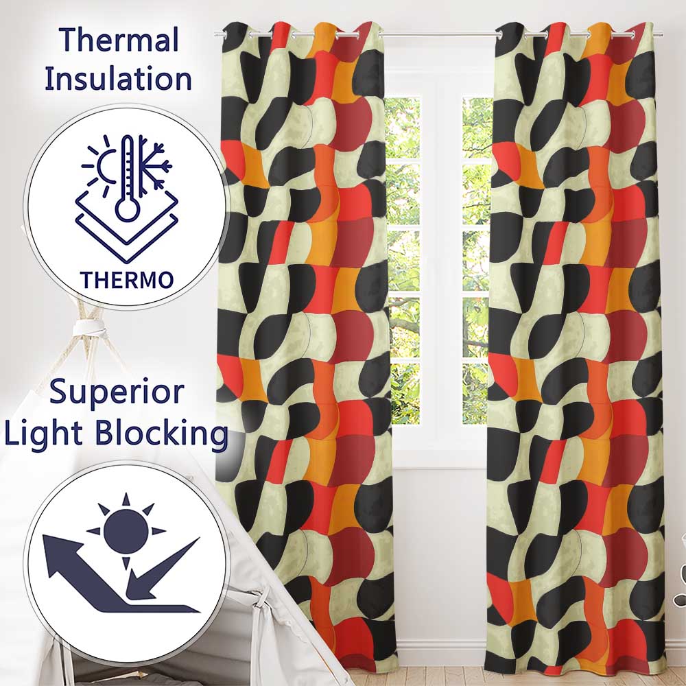 Abstract Wavy Checkerboard Pattern Bold Colors Seamless Pattern Readymade Eyelet Ring Top Thermal 100% Blackout Curtains