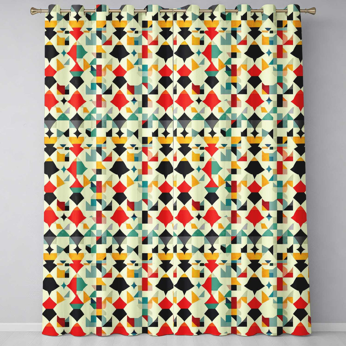 Abstract Geometric Mosaic Shapes Colorful Seamless Pattern Readymade Eyelet Ring Top Thermal 100% Blackout Curtains